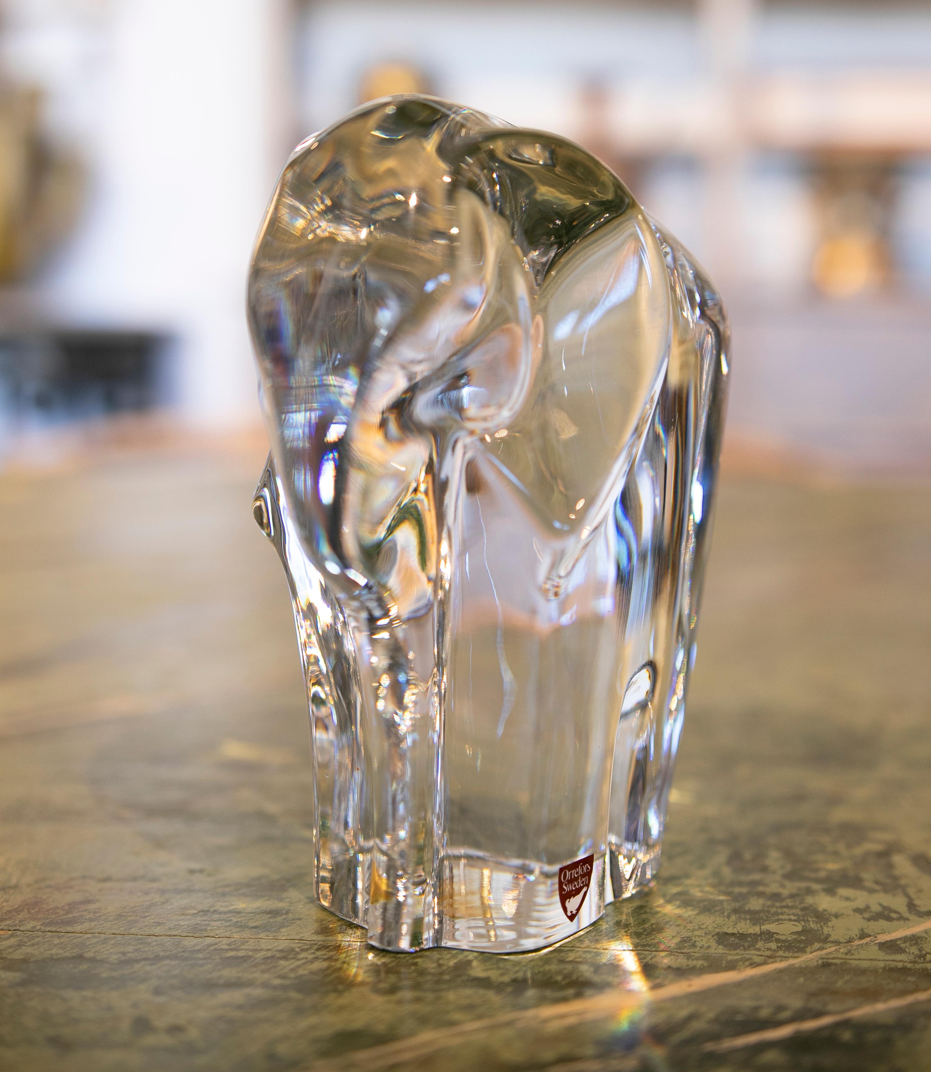 Orrefors Sweden glass elephant signed by the Artist Olle Alberius.