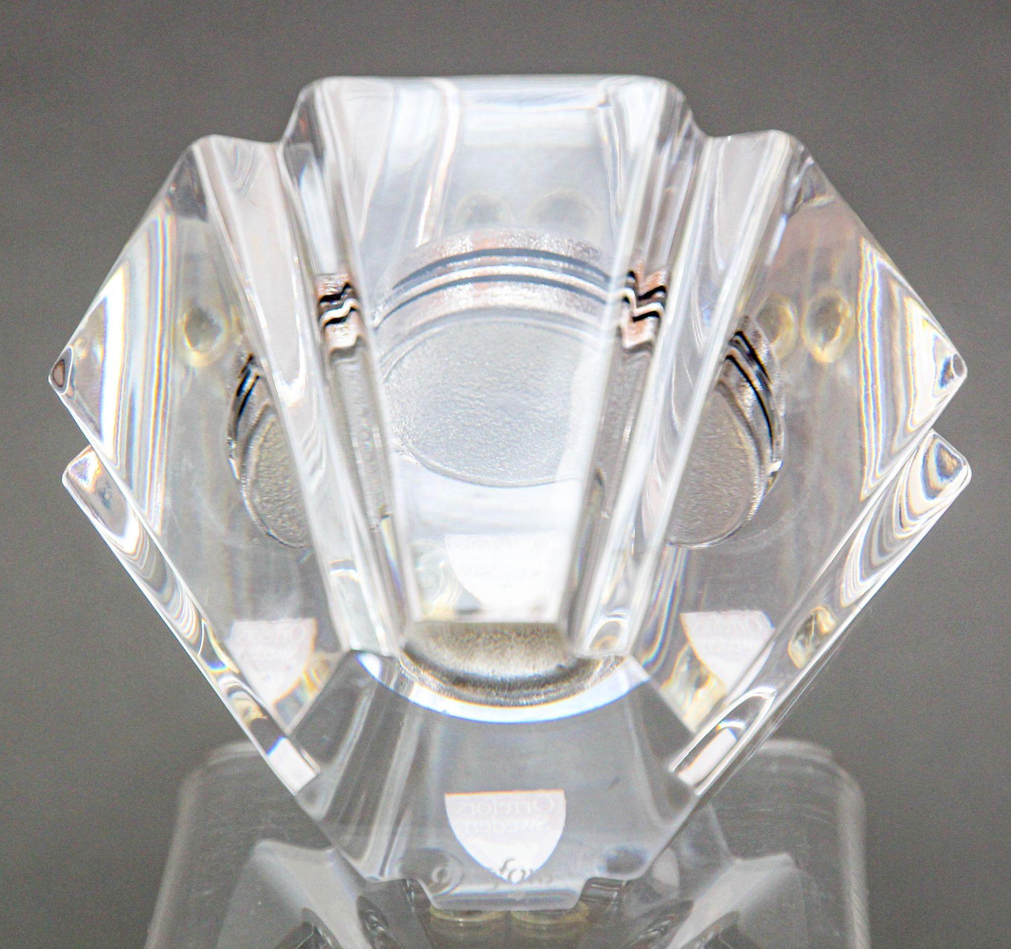 Hand-Crafted Orrefors Sweden Orion Crystal Desk Clock Paperweight 1970s
