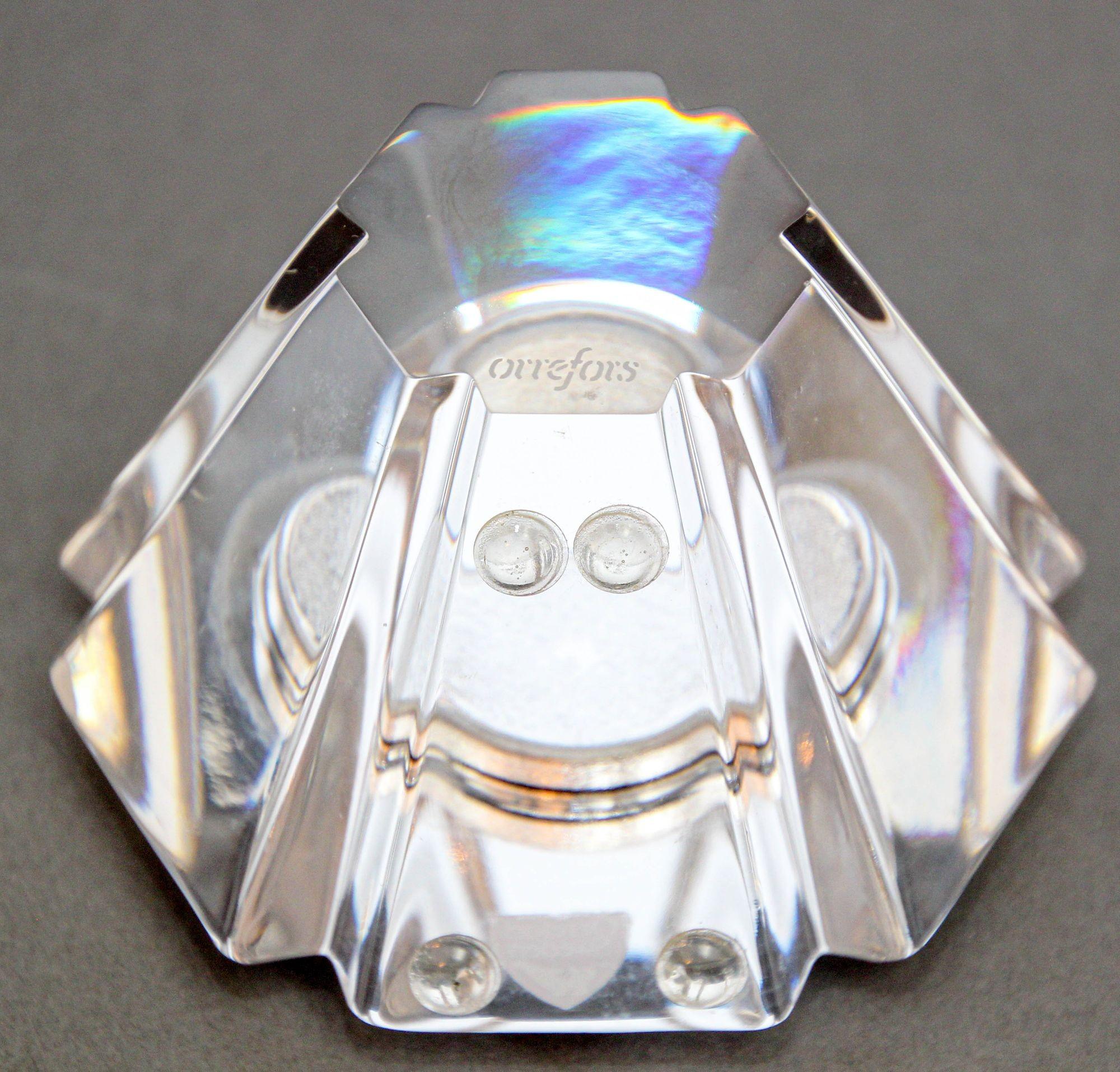 Orrefors Sweden Orion Crystal Desk Clock Paperweight 1970s 3