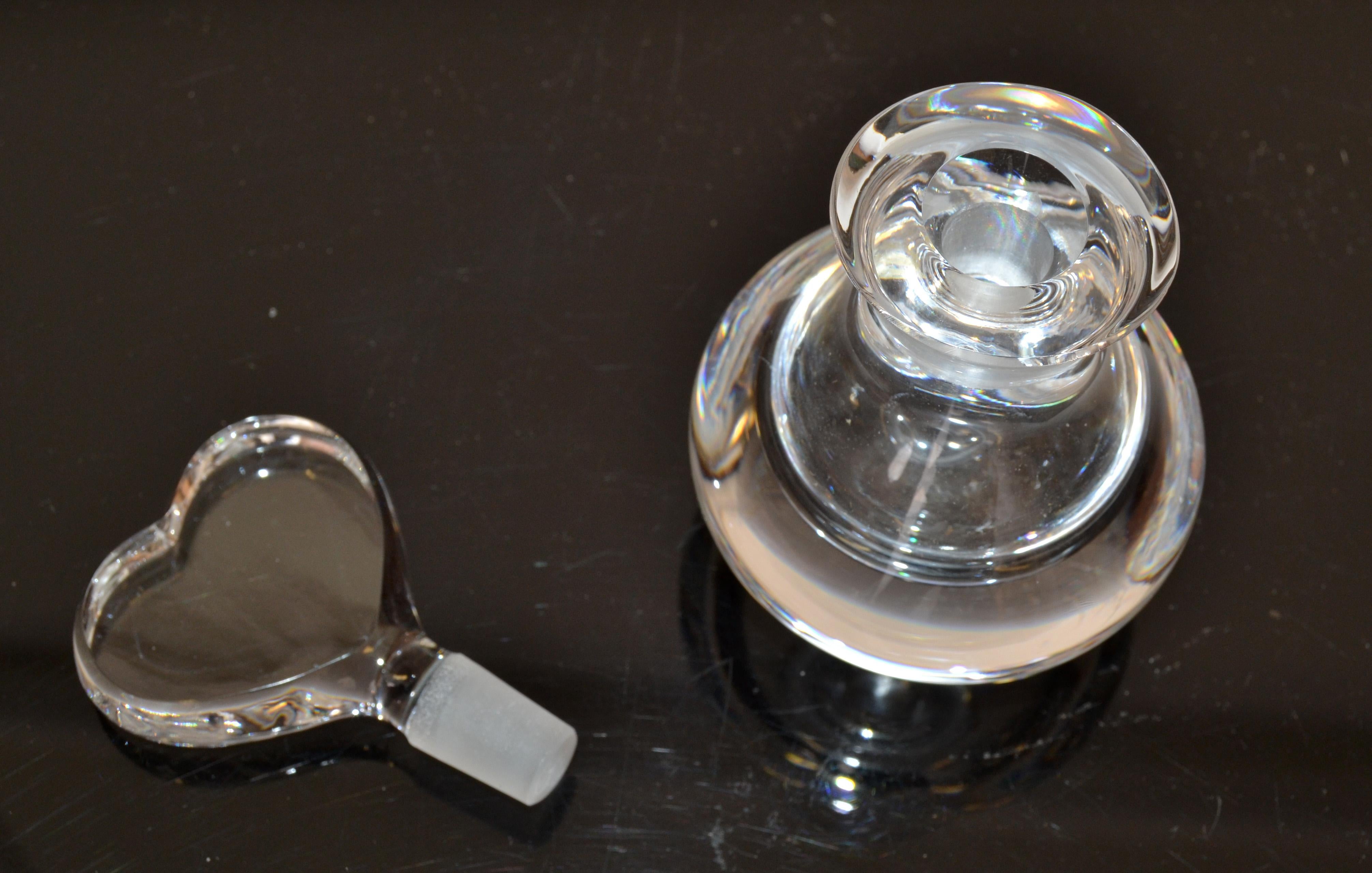 20th Century Orrefors Sweden Thick Blown and Handmade Art Glass Perfume Bottle Heart Stopper For Sale