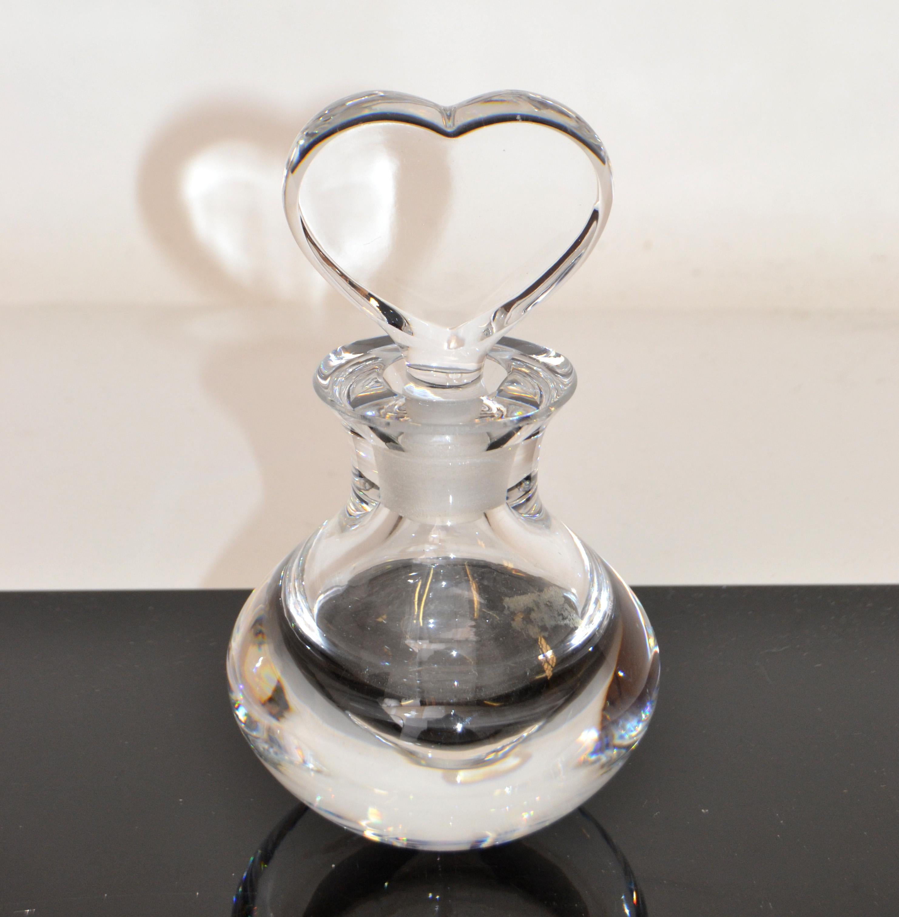 Hand-Crafted Orrefors Sweden Thick Blown and Handmade Art Glass Perfume Bottle Heart Stopper For Sale