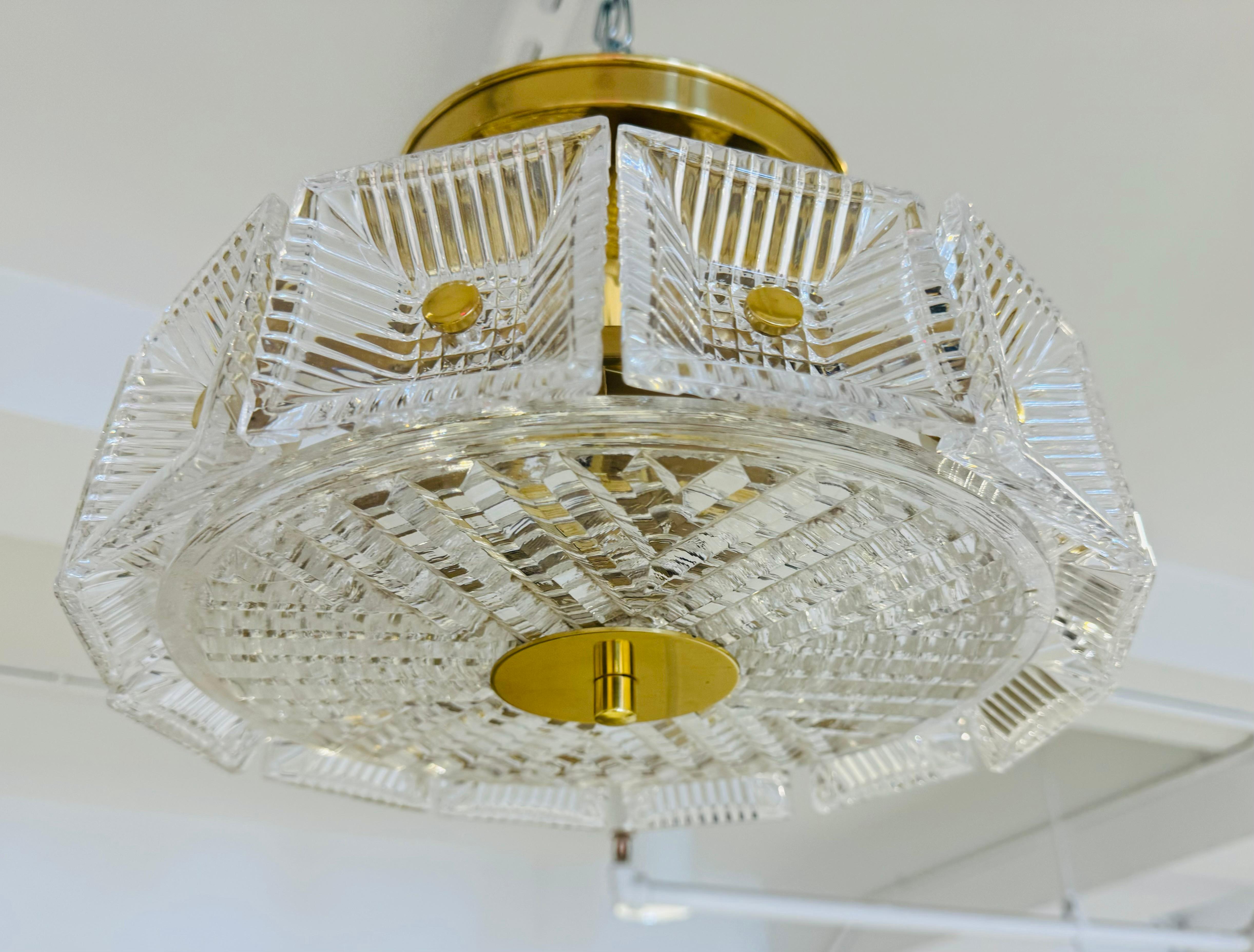 Orrefors Swedish Crystal Carl Fagerlund 1960s Mid Century Flush Ceiling Pendant For Sale 4