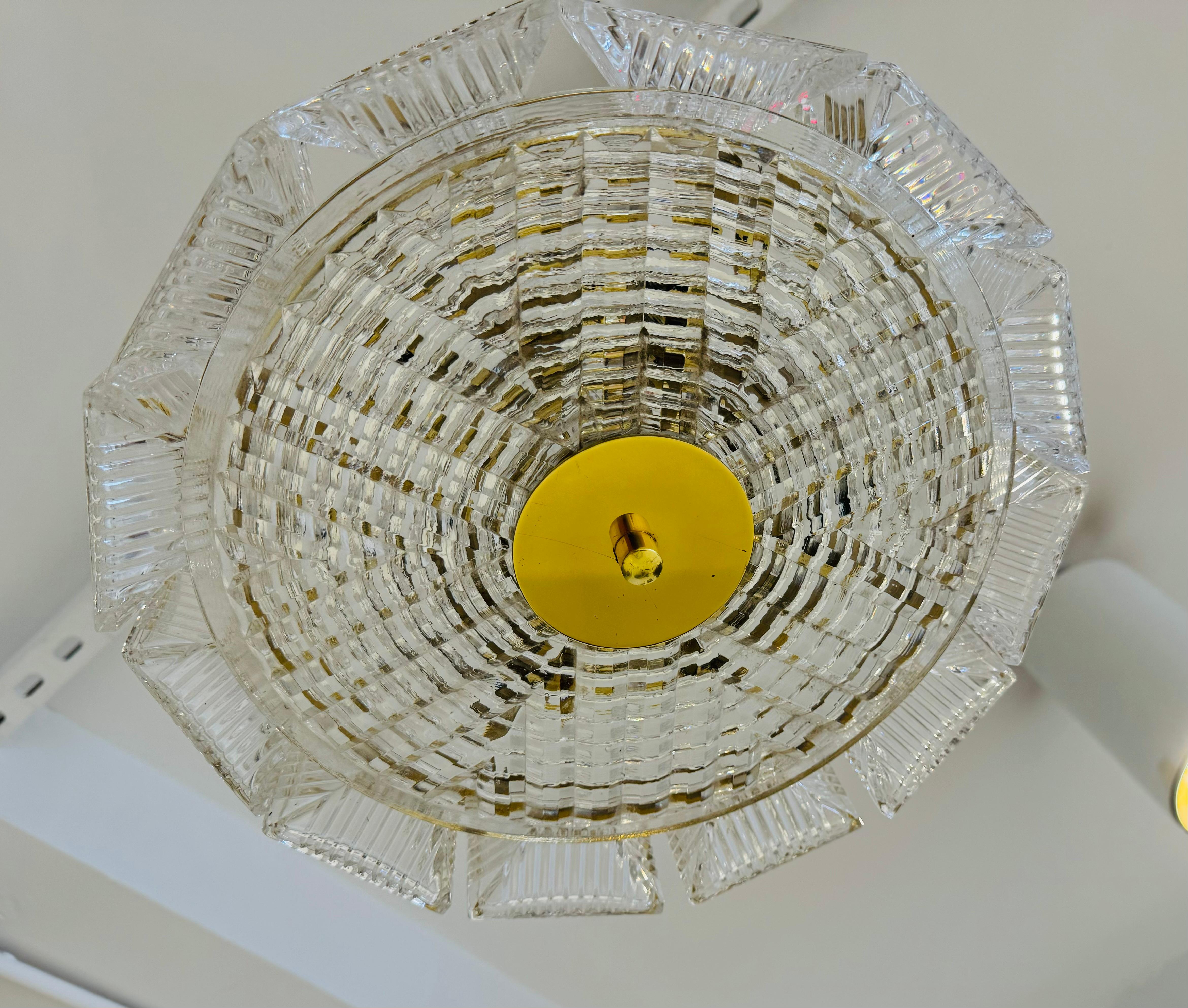 Orrefors Swedish Crystal Carl Fagerlund 1960s Mid Century Flush Ceiling Pendant For Sale 5