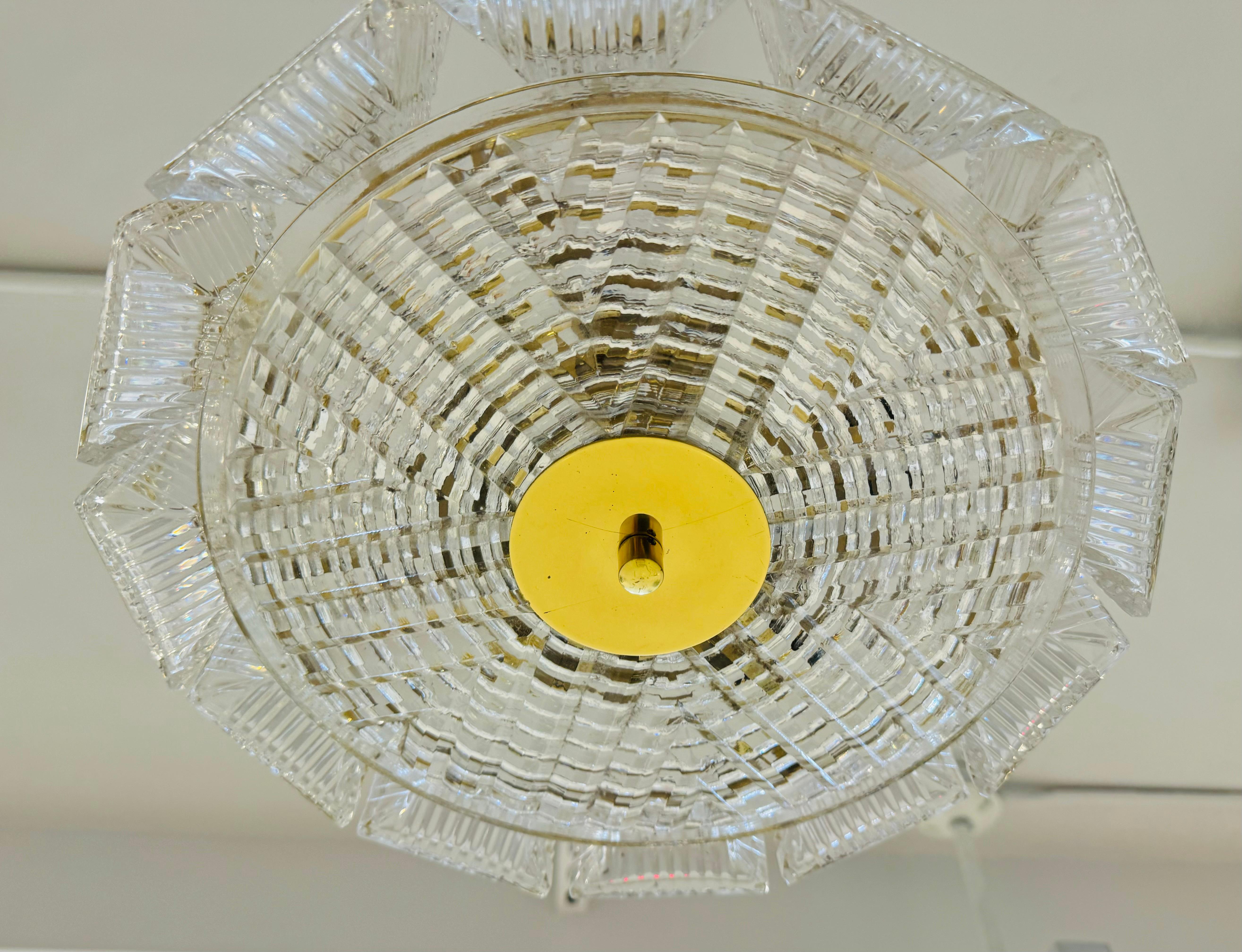 Orrefors Swedish Crystal Carl Fagerlund 1960s Mid Century Flush Ceiling Pendant In Excellent Condition For Sale In New York, NY