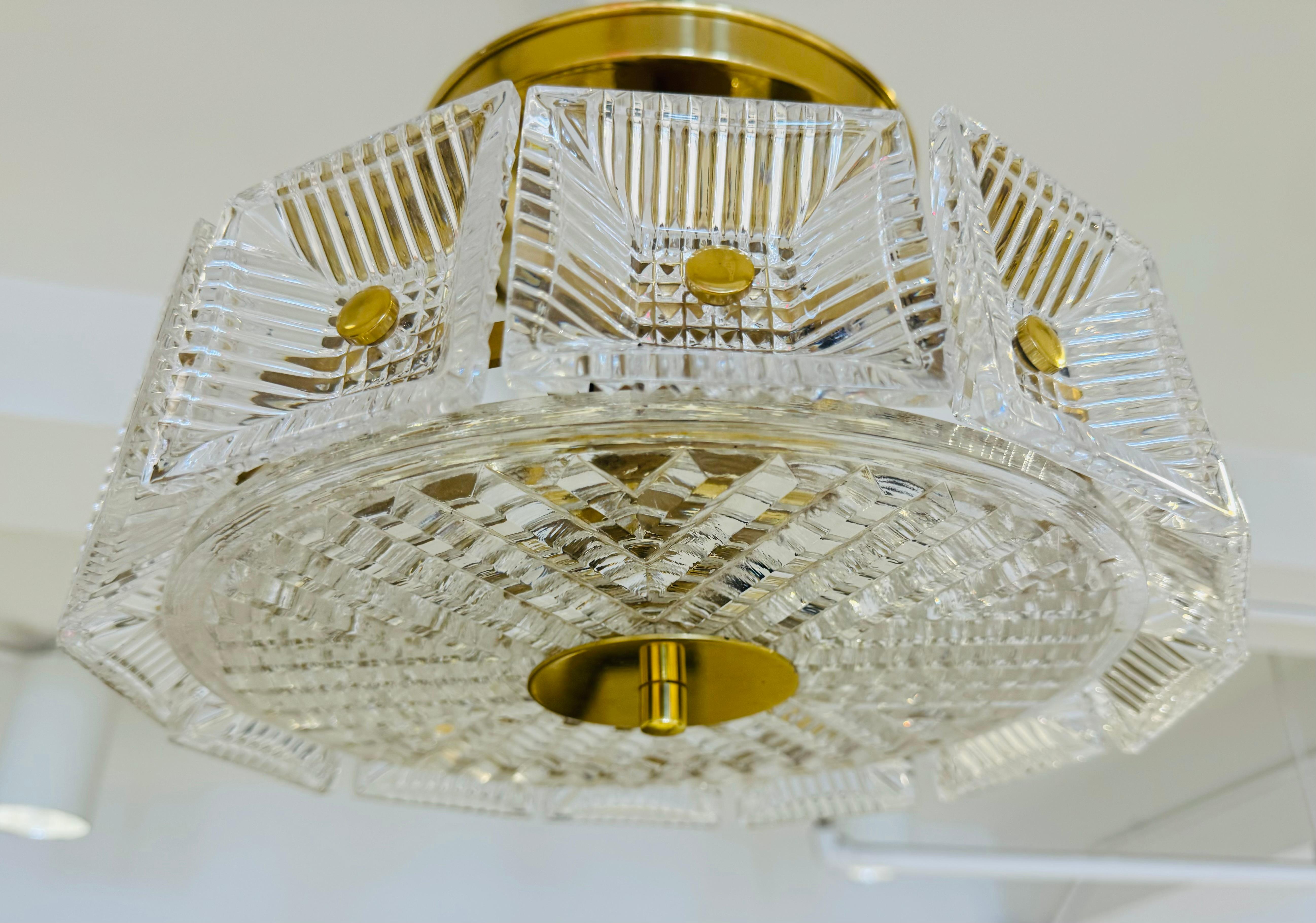 Mid-20th Century Orrefors Swedish Crystal Carl Fagerlund 1960s Mid Century Flush Ceiling Pendant For Sale