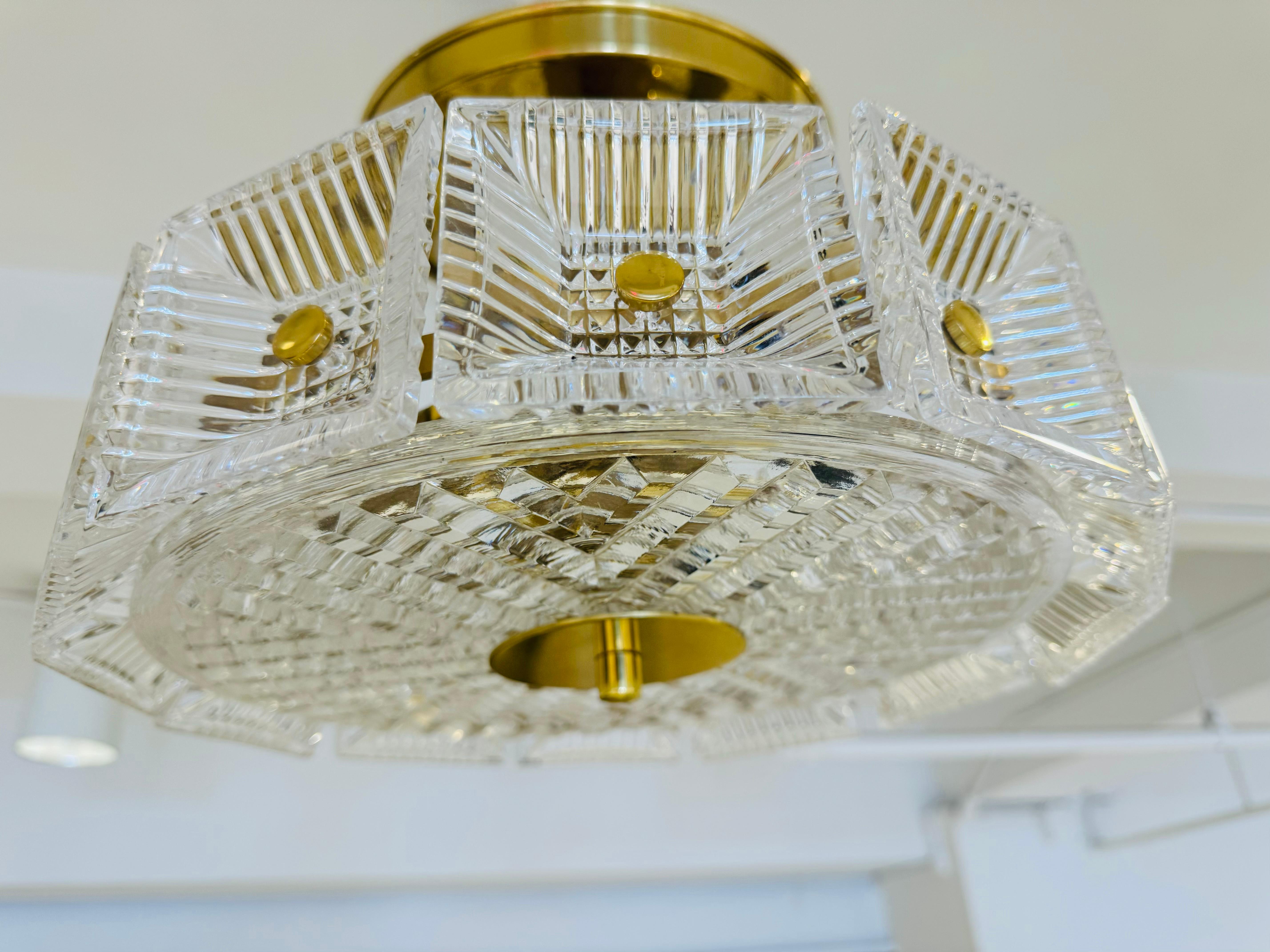 Orrefors Swedish Crystal Carl Fagerlund 1960s Mid Century Flush Ceiling Pendant For Sale 2