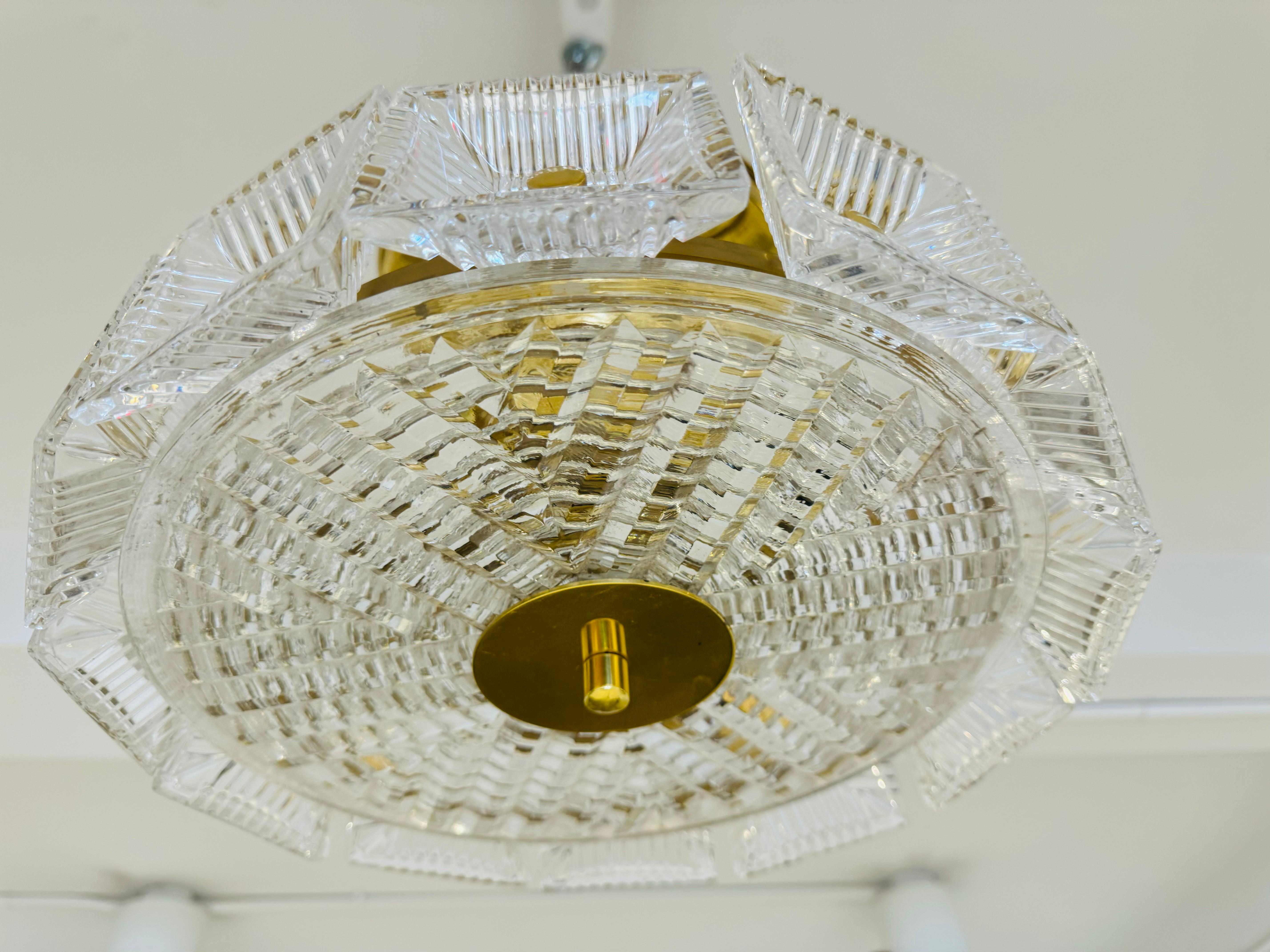 Orrefors Swedish Crystal Carl Fagerlund 1960s Mid Century Flush Ceiling Pendant For Sale 3