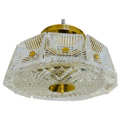 Orrefors Swedish Crystal Carl Fagerlund 1960s Mid Century Flush Ceiling Pendant