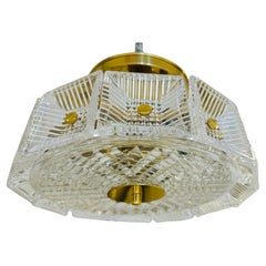 Orrefors Swedish Crystal Carl Fagerlund 1960s Mid Century Flush Ceiling Pendant