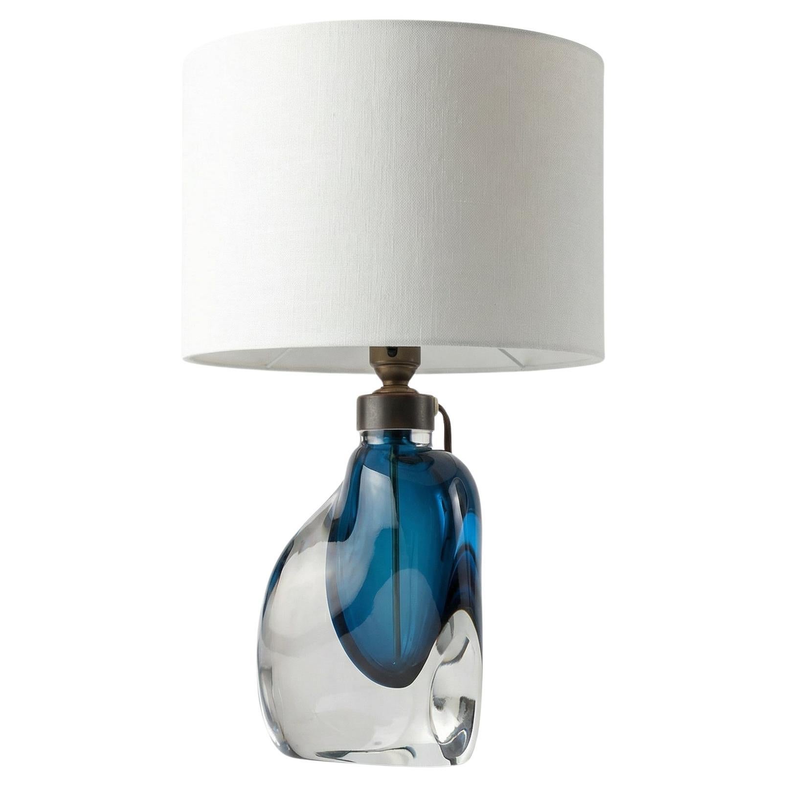 Orrefors Swedish Modern Blue Cased Glass Table Lamp Numbered 1950s
