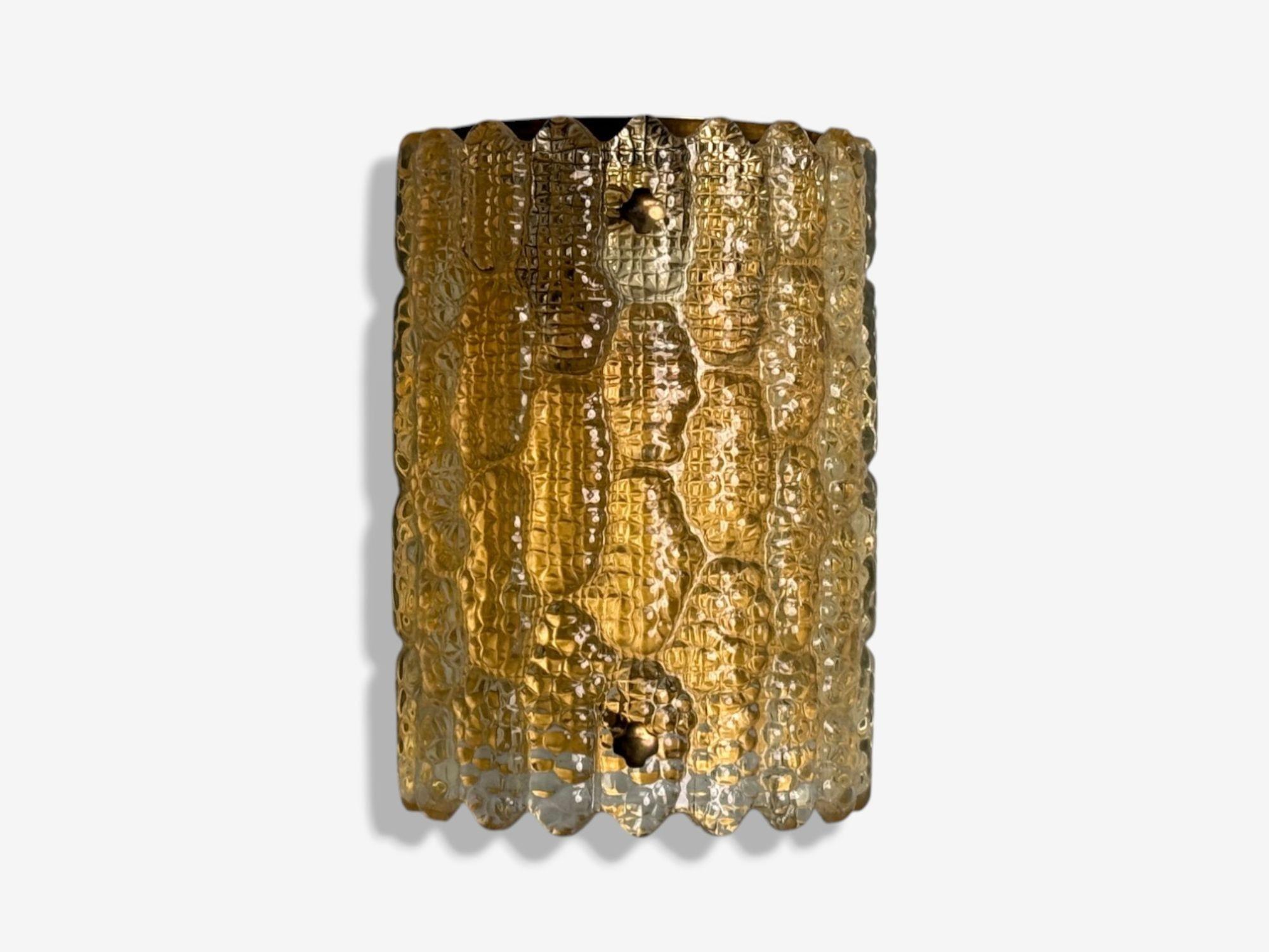 Mid-Century Modern Orrefors, Swedish Modern, Brass, Glass, Wall Light, Sweden, 1960s For Sale