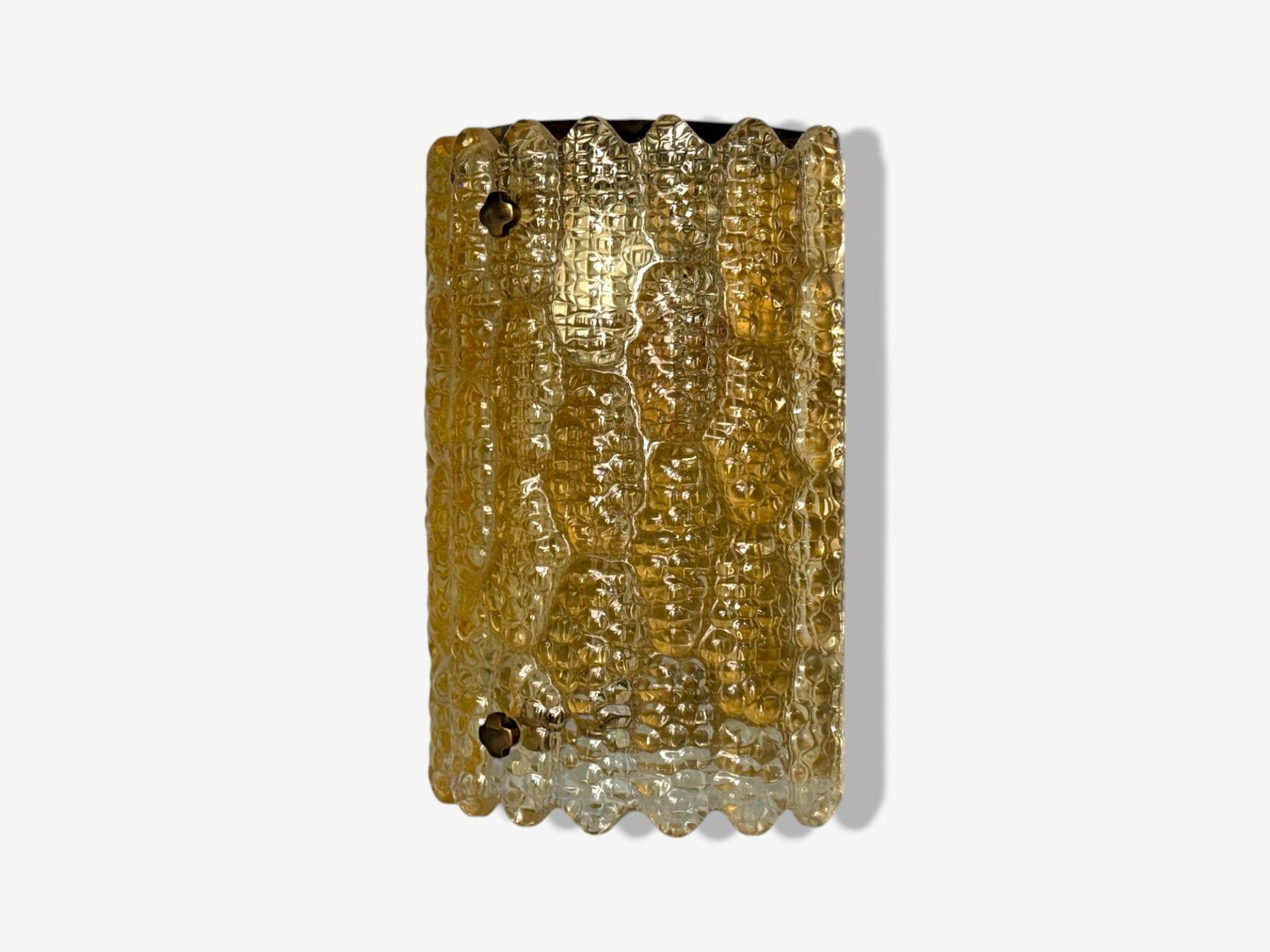 Orrefors, Swedish Modern, Brass, Glass, Wall Light, Sweden, 1960s In Good Condition For Sale In Manhasset, NY