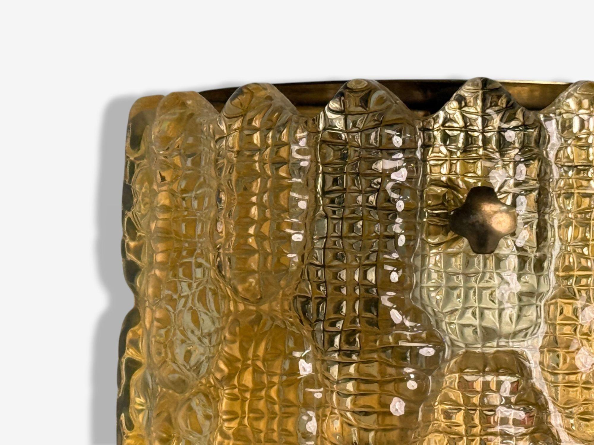 Orrefors, Swedish Modern, Brass, Glass, Wall Light, Sweden, 1960s For Sale 1