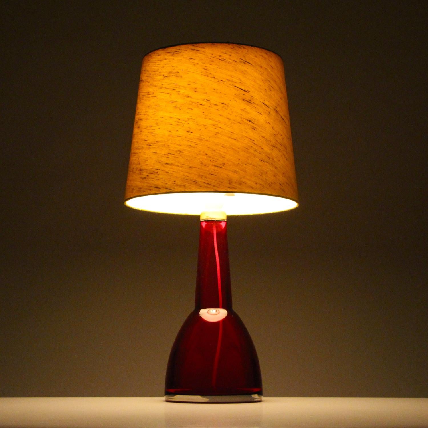 Mid-Century Modern Orrefors Table Lamp 1960s Pink Glass Table Lamp Including Vintage Textile Shade