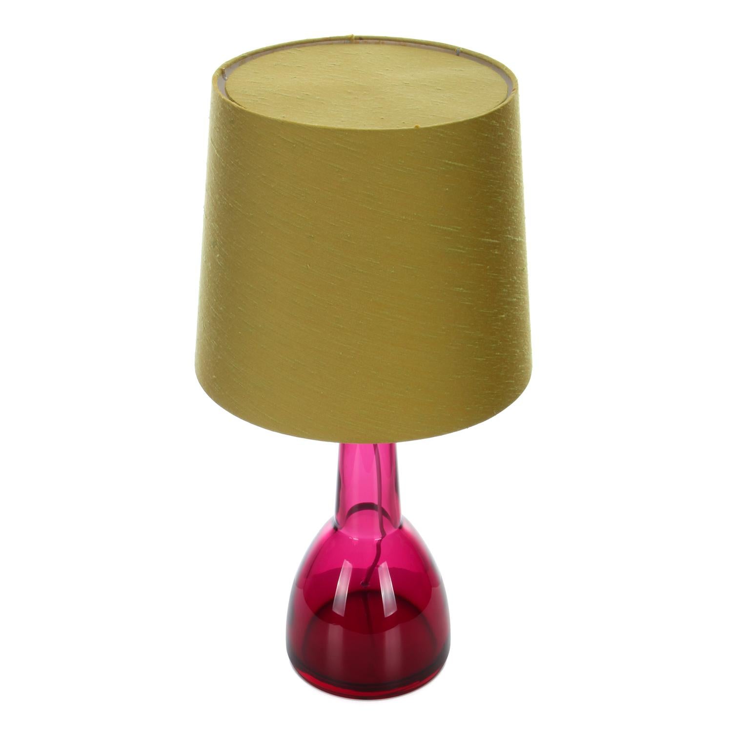 Danish Orrefors Table Lamp 1960s Pink Glass Table Lamp Including Vintage Textile Shade