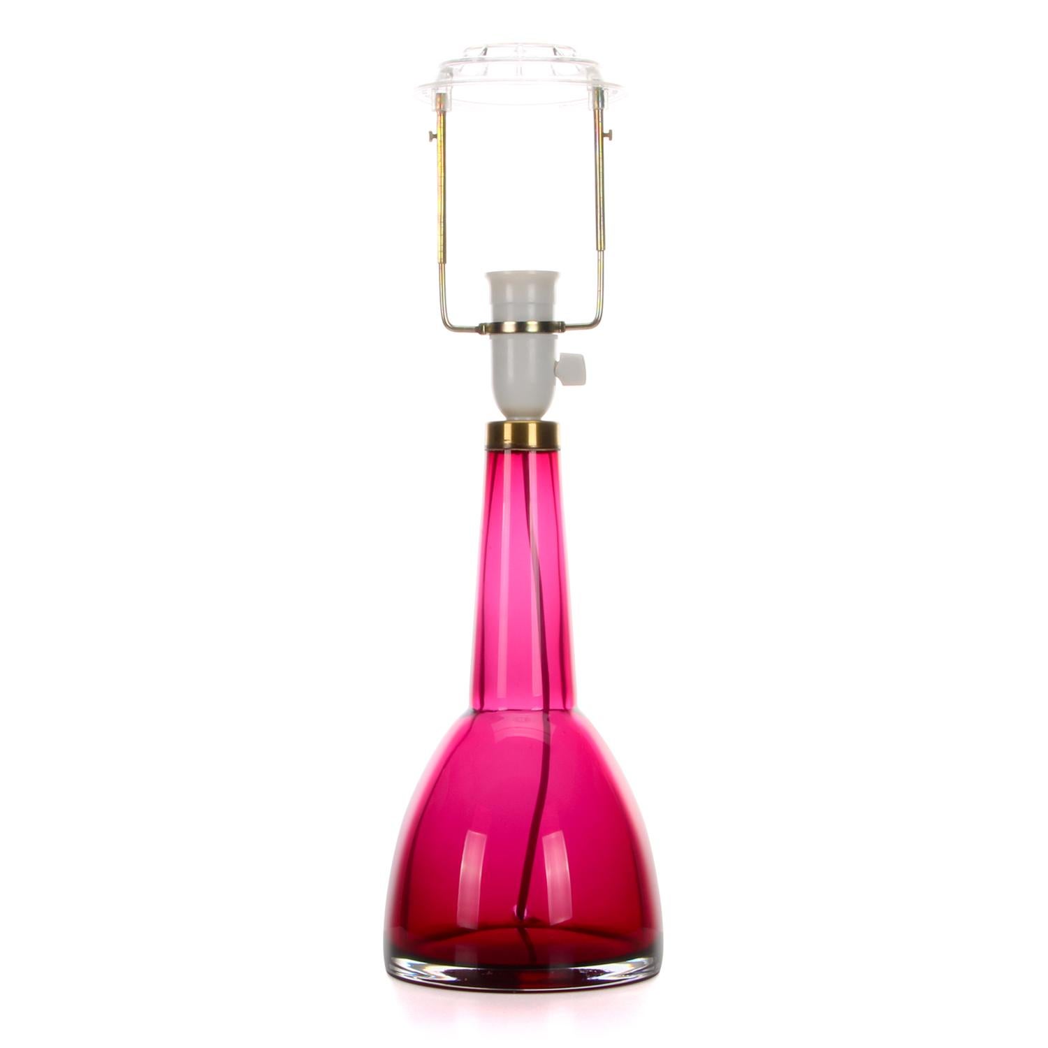 Mid-20th Century Orrefors Table Lamp 1960s Pink Glass Table Lamp Including Vintage Textile Shade