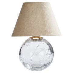 Orrefors, Table Lamp, Glass, Brass, Fabric, Sweden, 1930s