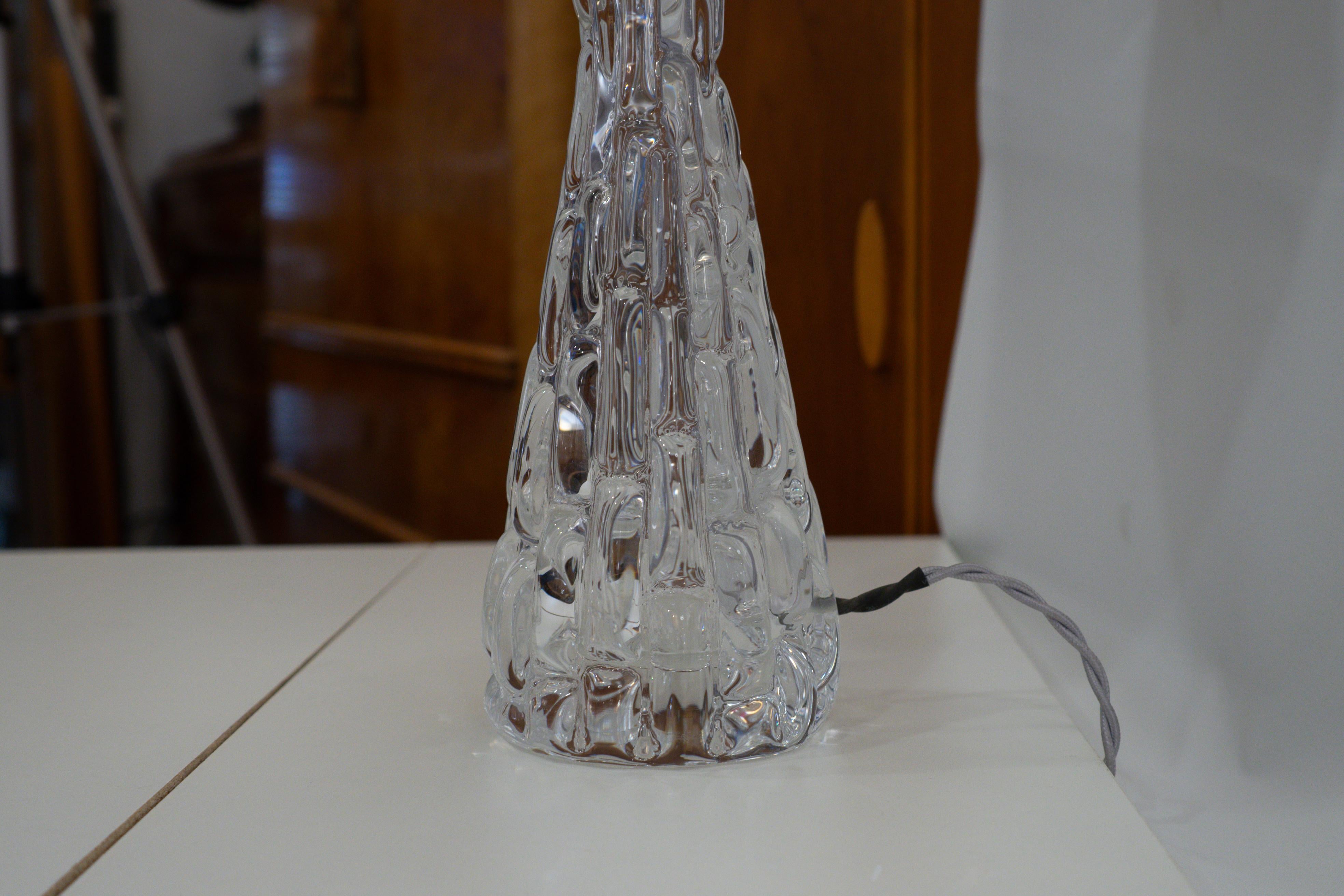 Cast Orrefors Table Lamp Pair For Sale