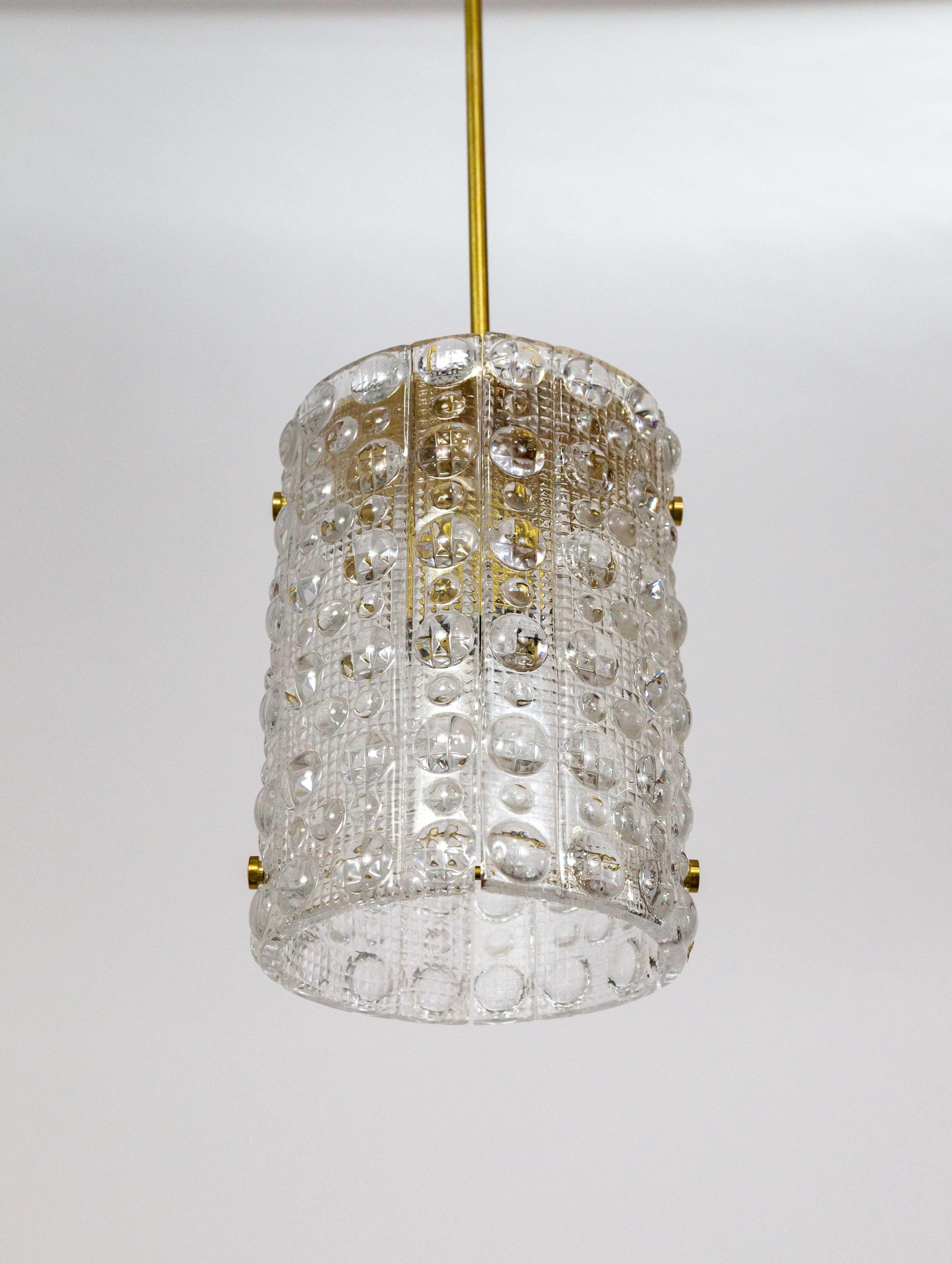 Brass Orrefors Venus Moulded Crystal Pendant Light by Carl Fagerlund For Sale