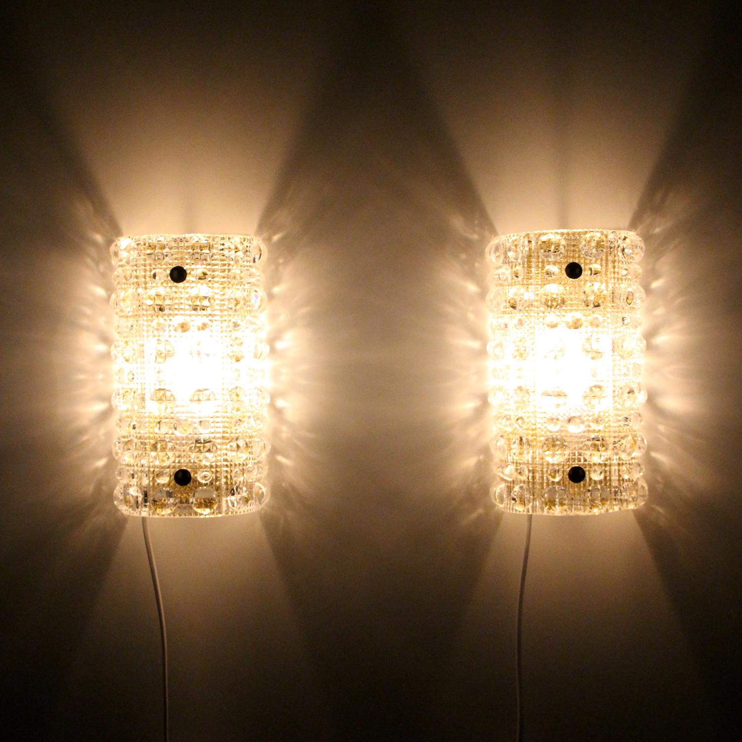 Danish Orrefors Venus 'Pair' Crystal Sconces by Lyfa/Orrefors in the 1960s