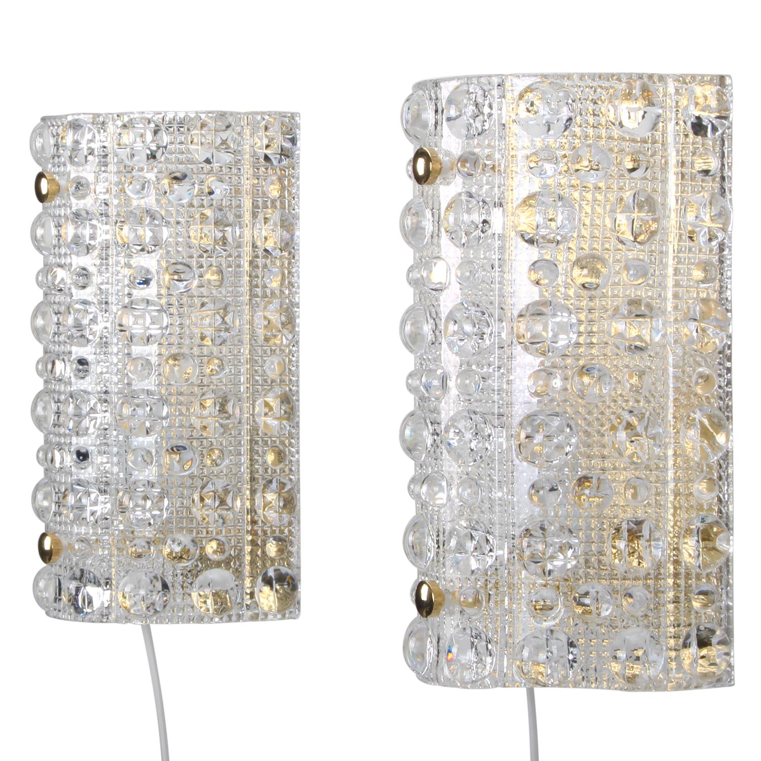 Polished Orrefors Venus 'Pair' Crystal Sconces by Lyfa/Orrefors in the 1960s