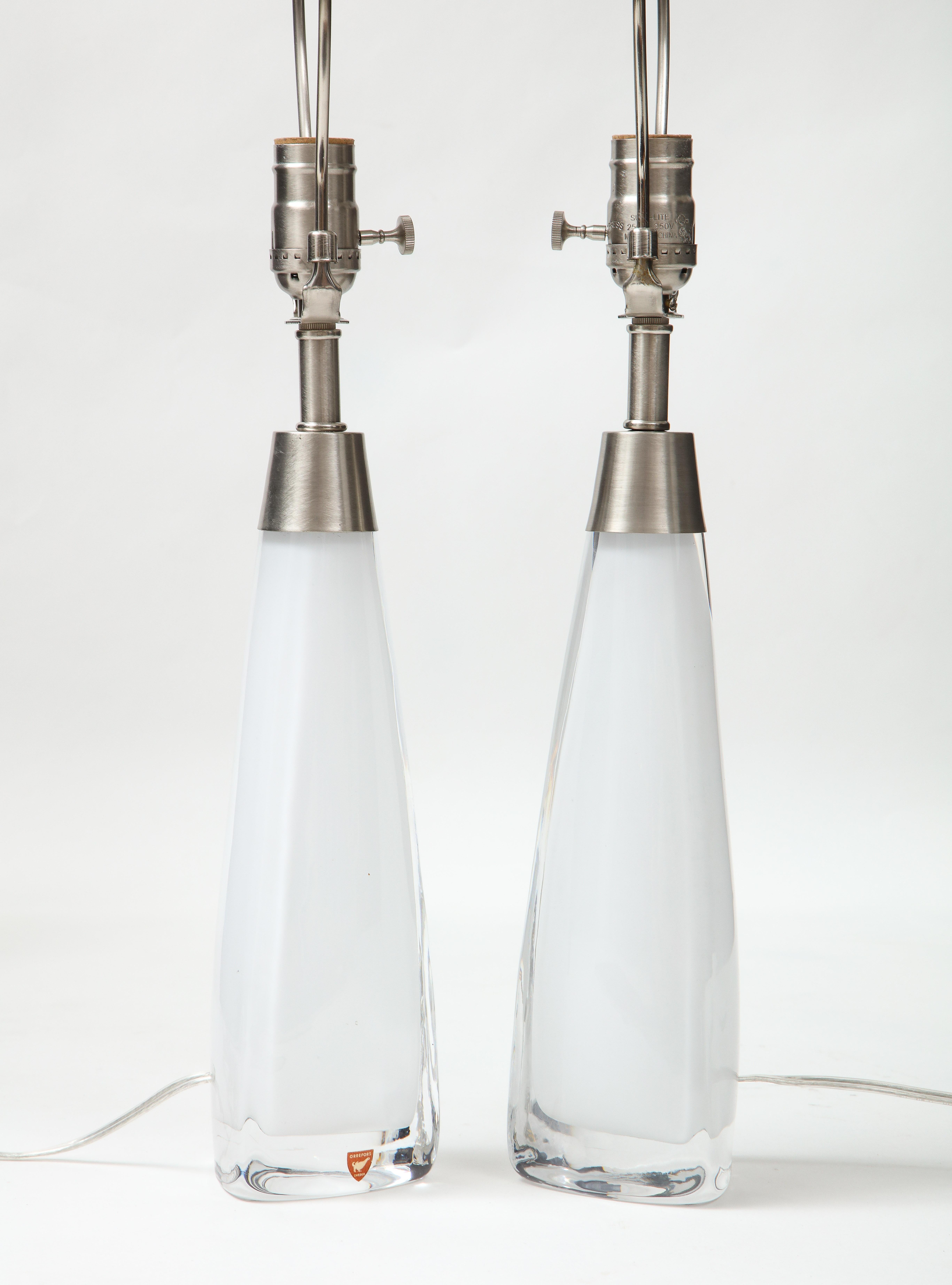 Scandinavian Modern Orrefors White Crystal Lamps For Sale