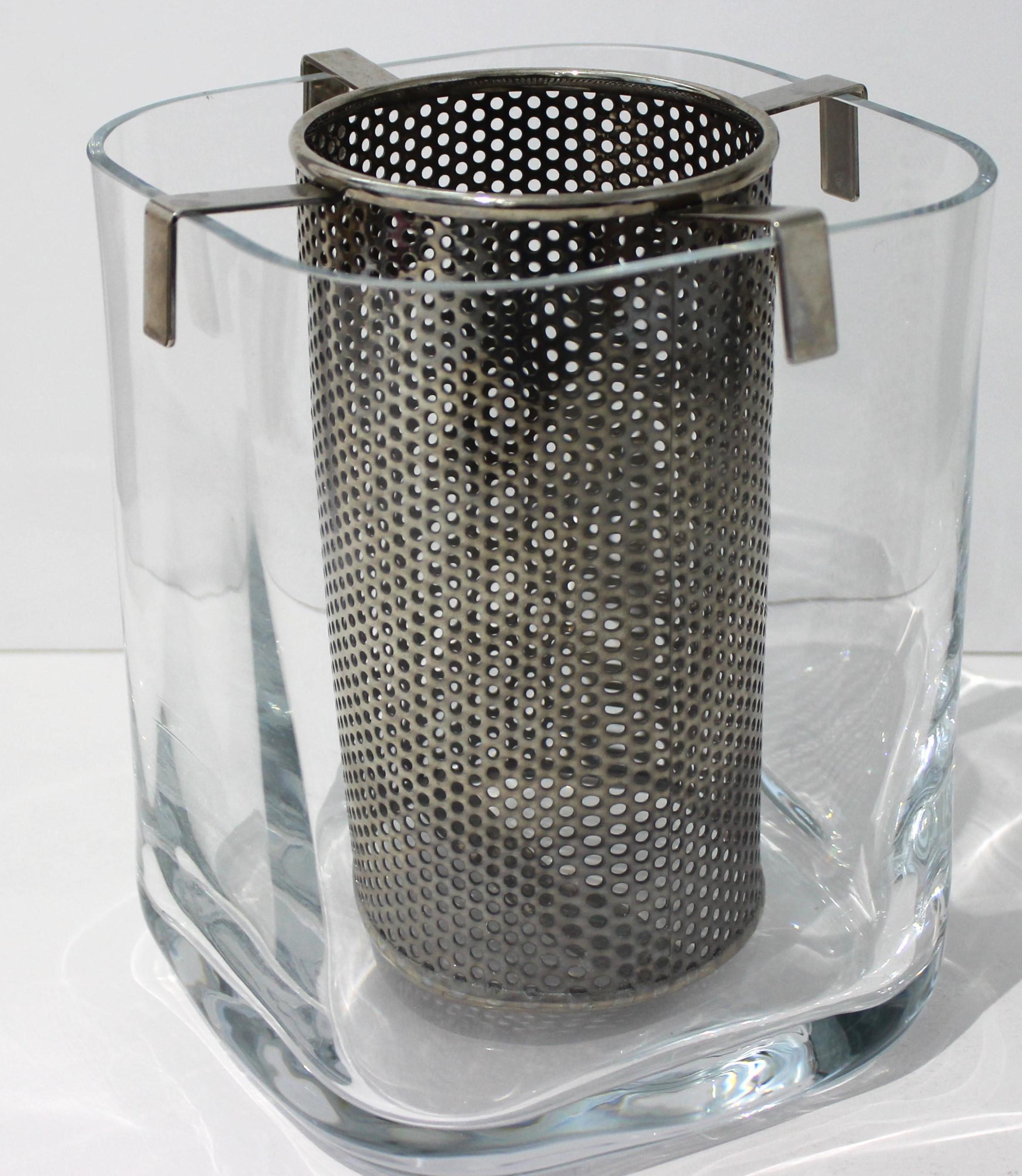 Mid-Century Modern Orrefors wine cooler glass and stainless steel from a Palm Beach estate.