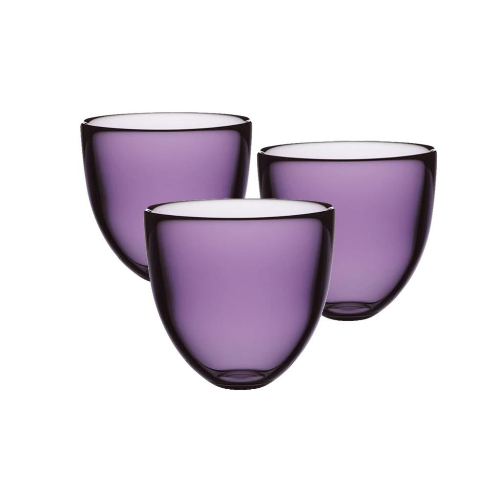 Swedish Orrefors x Lena Bergstrom Pastillo Purple Glass Votive Dishes, Trinket Bowls
