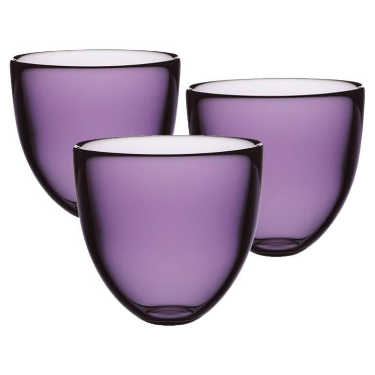 Orrefors x Lena Bergstrom Pastillo Purple Glass Votive Dishes, Trinket Bowls