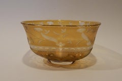 Eva Englund Orrefors Etched Glass Footed Oval Bowl in Yellow