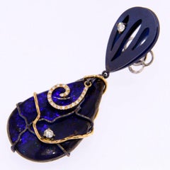 Orsa Maggiore 18 Karat Gold Diamonds Blue Boulder Opal Titanium Pendant Earrings