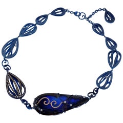 Orsa Maggiore Blue Opal Diamonds Titanium 18 Karat Gold Necklace