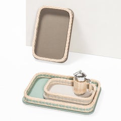 Orsay Mini plateau rectangulaire en cuir et rotin beige