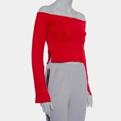 Orseund Iris Red Knit Off Shoulder Crop Top L