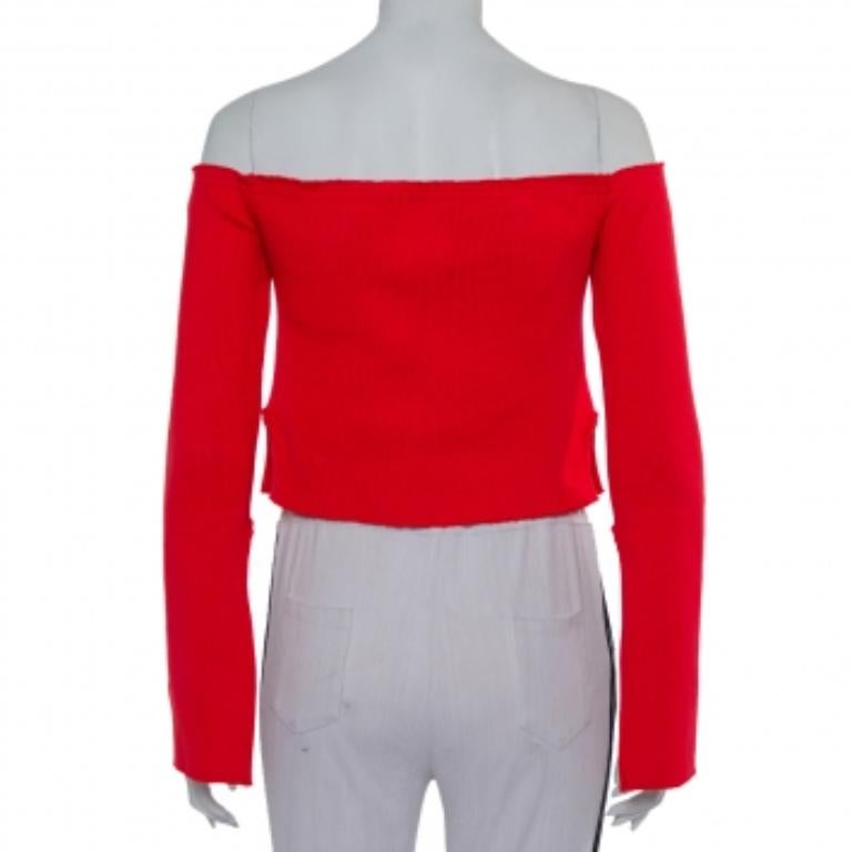 Orseund Iris Red Knit Off Shoulder Crop Top L In Good Condition For Sale In Dubai, Al Qouz 2
