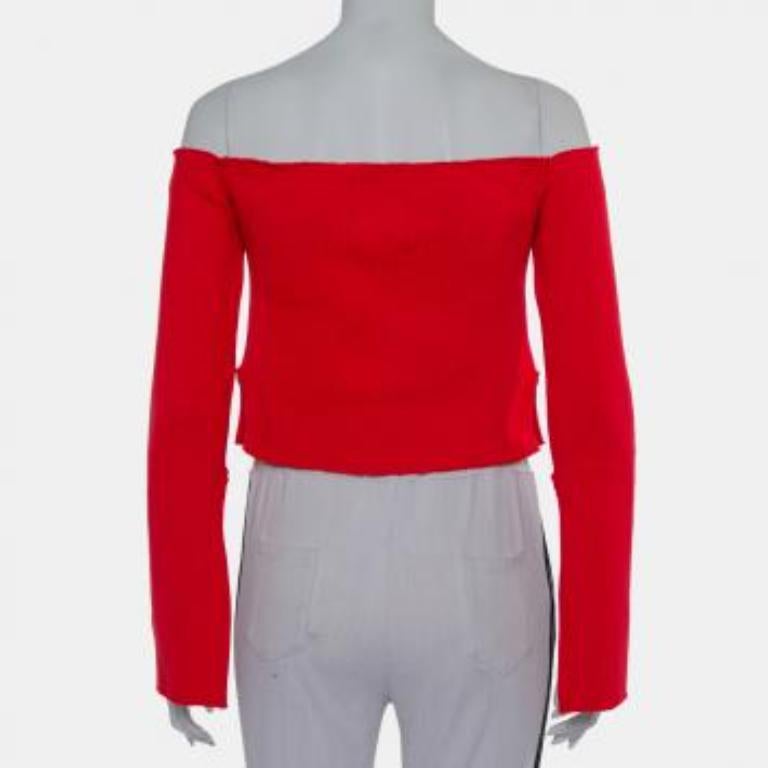 Orseund Iris Red Knit Off Shoulder Crop Top L For Sale 4