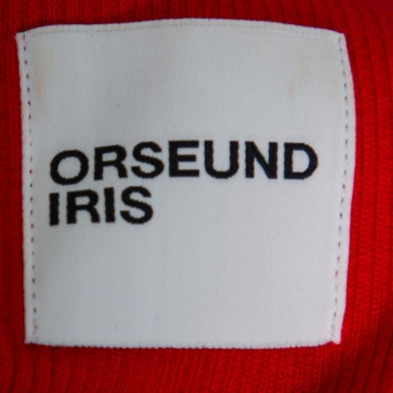 Gray Orseund Iris Red Knit Off Shoulder Crop Top M For Sale
