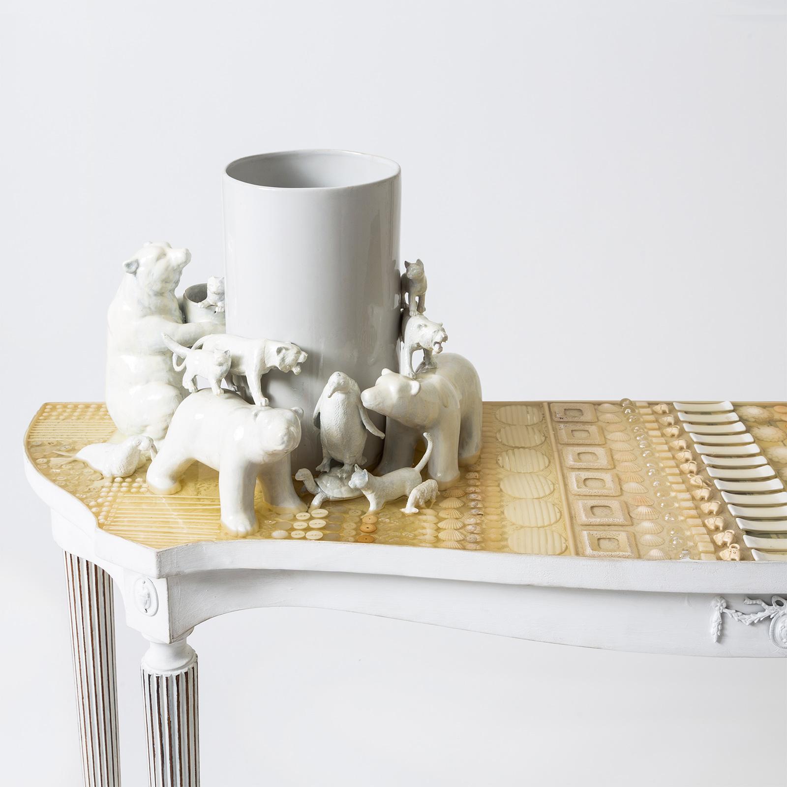 Italian “Orsi” Console Table with 3D Resin Top by Emanuela Crotti For Sale