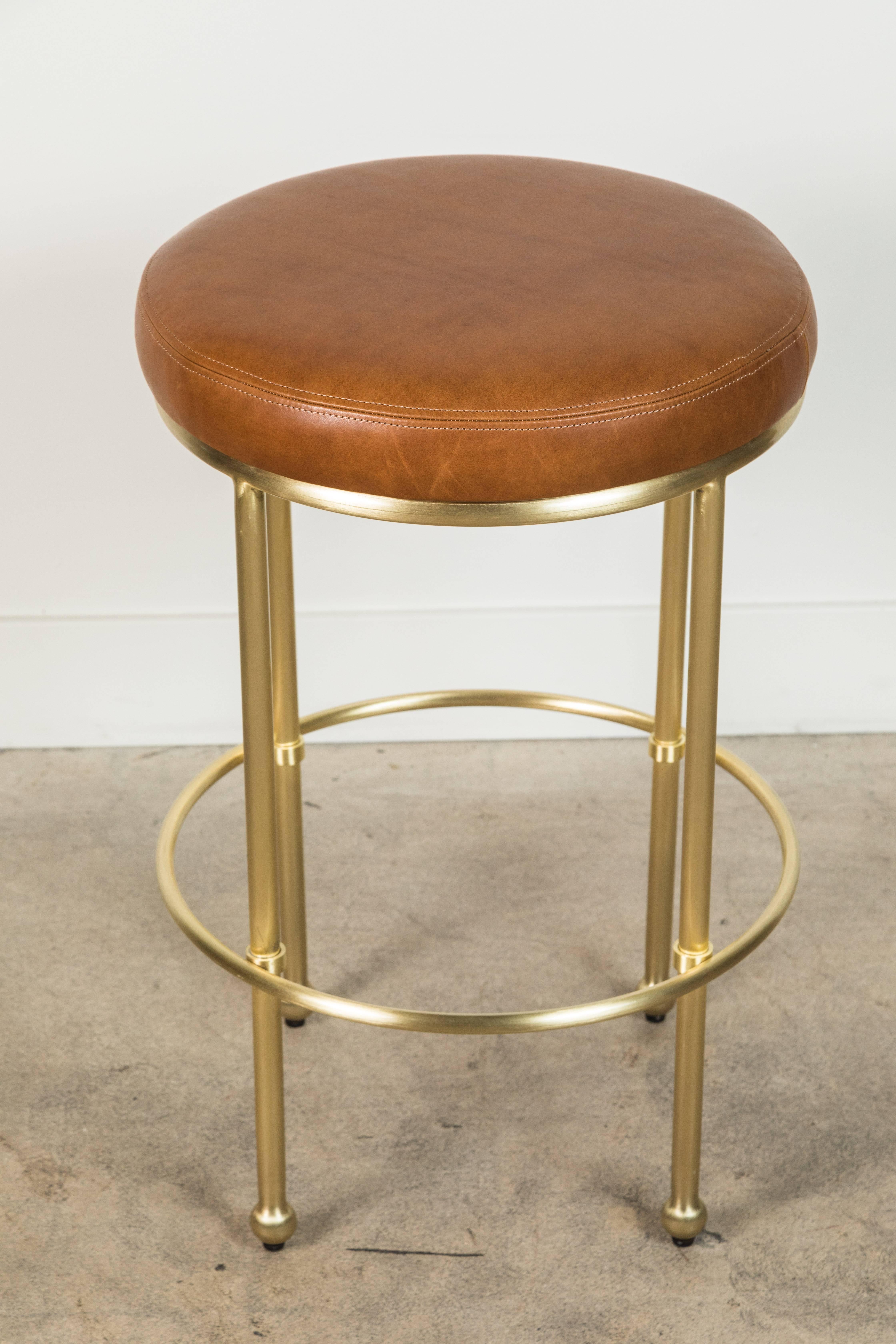 Mid-Century Modern Orsini Counterstool in Leather and Brass by Lawson-Fenning