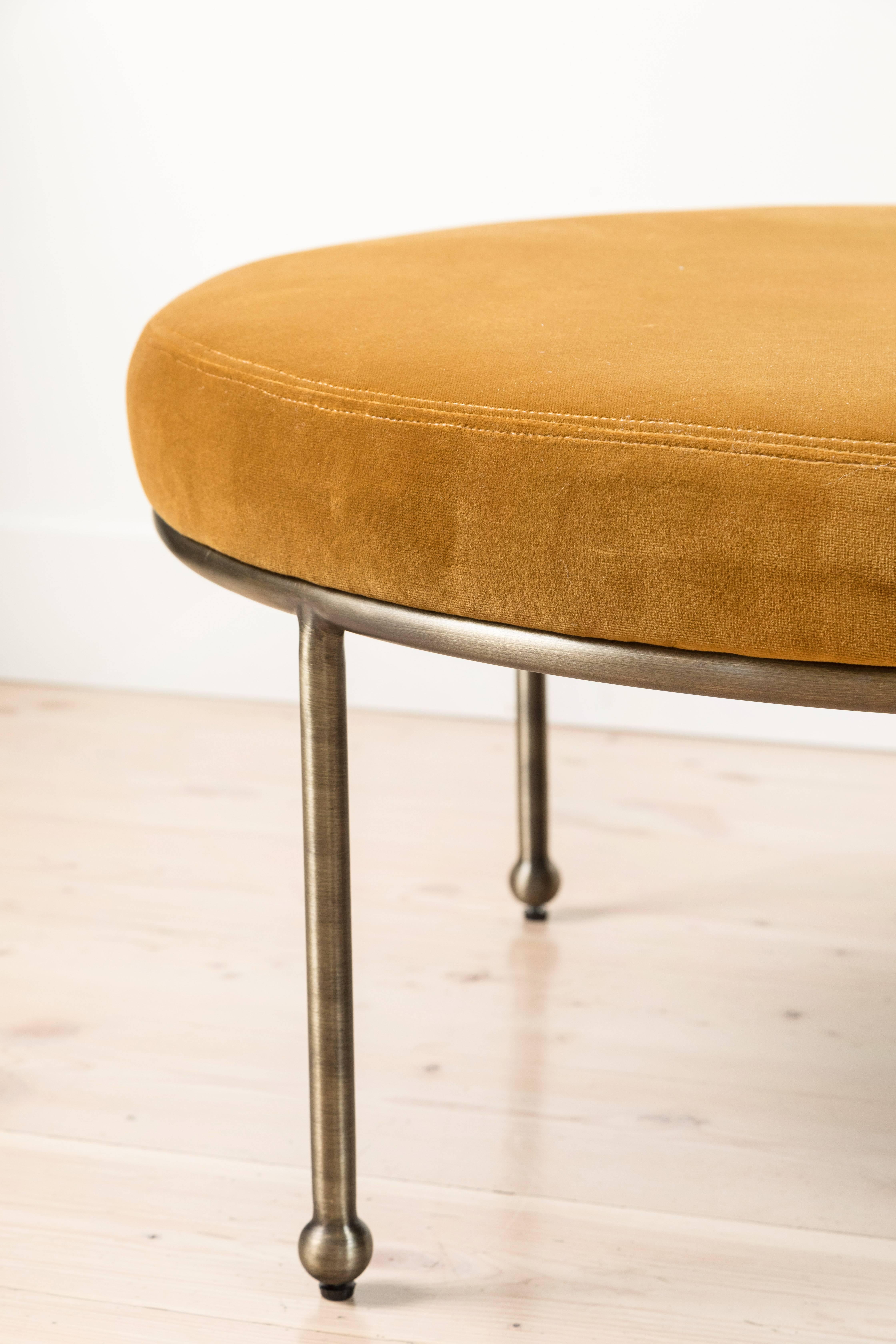 Mid-Century Modern Orsini Ottoman in Velvet and Antiqued Brass by Lawson-Fenning