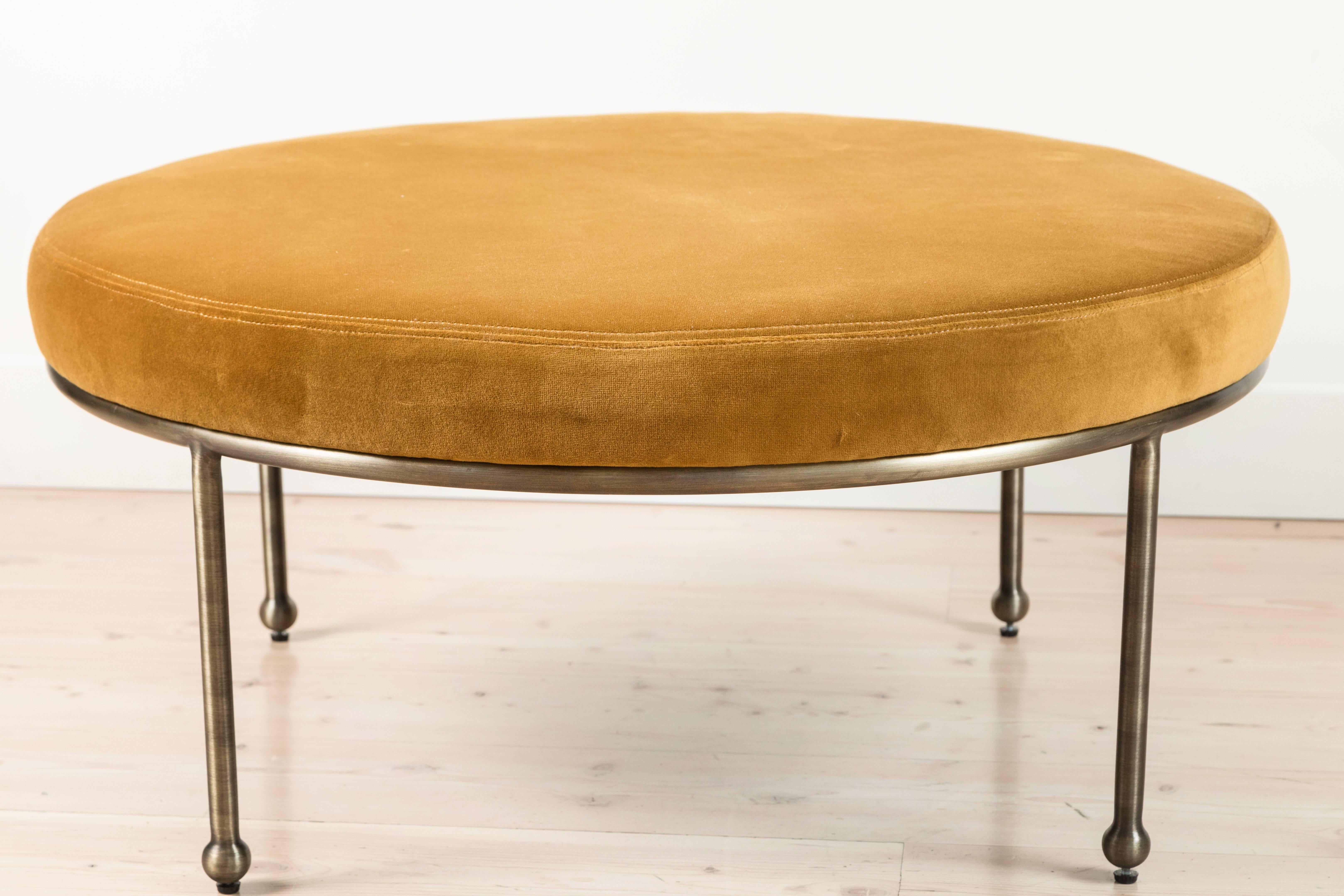 American Orsini Ottoman in Velvet and Antiqued Brass by Lawson-Fenning