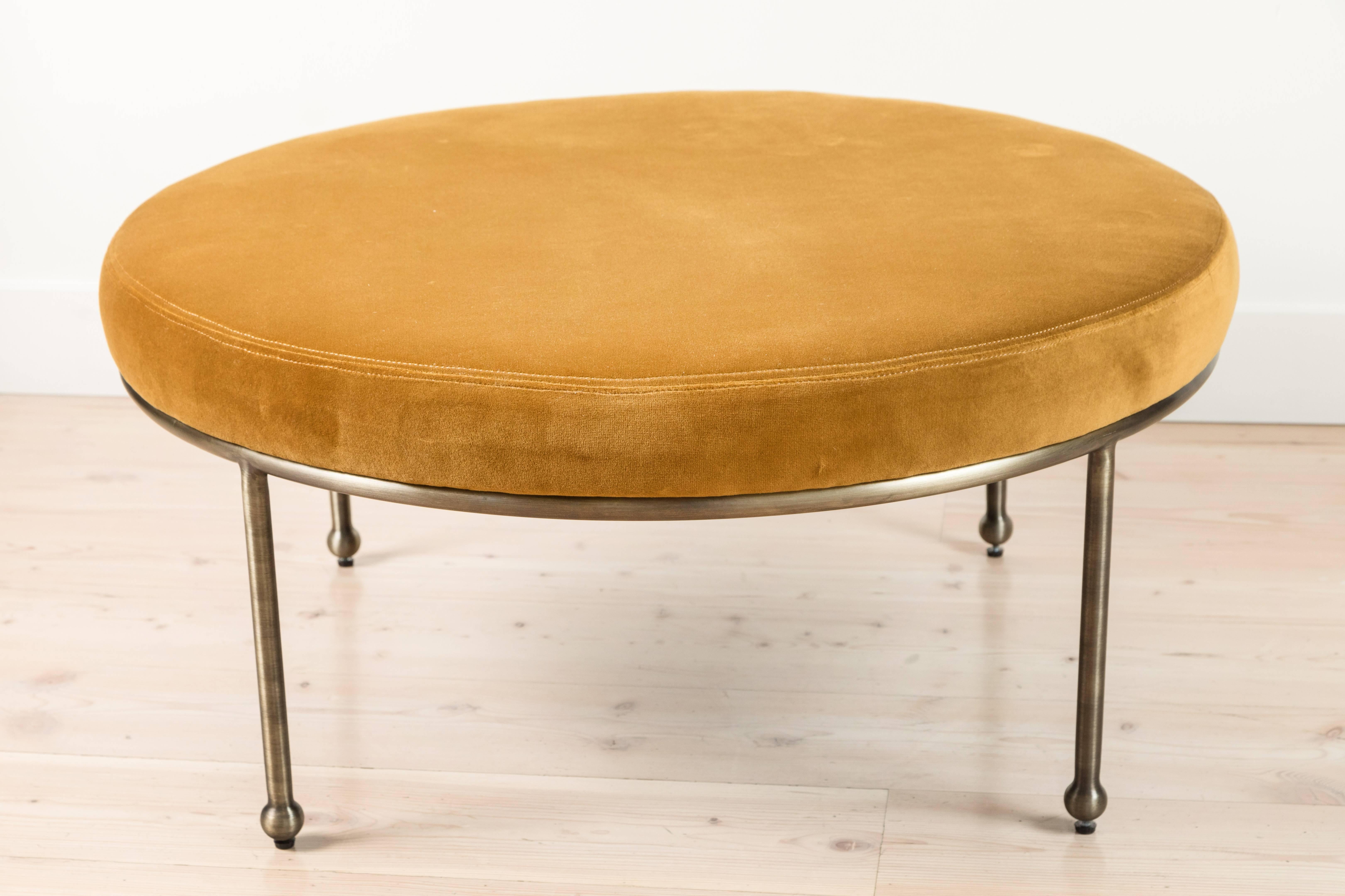 Contemporary Orsini Ottoman in Velvet and Antiqued Brass by Lawson-Fenning