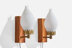 Örsjo Industri, Wall Lights, Teak, Brass, Glass, Sweden, 1950s