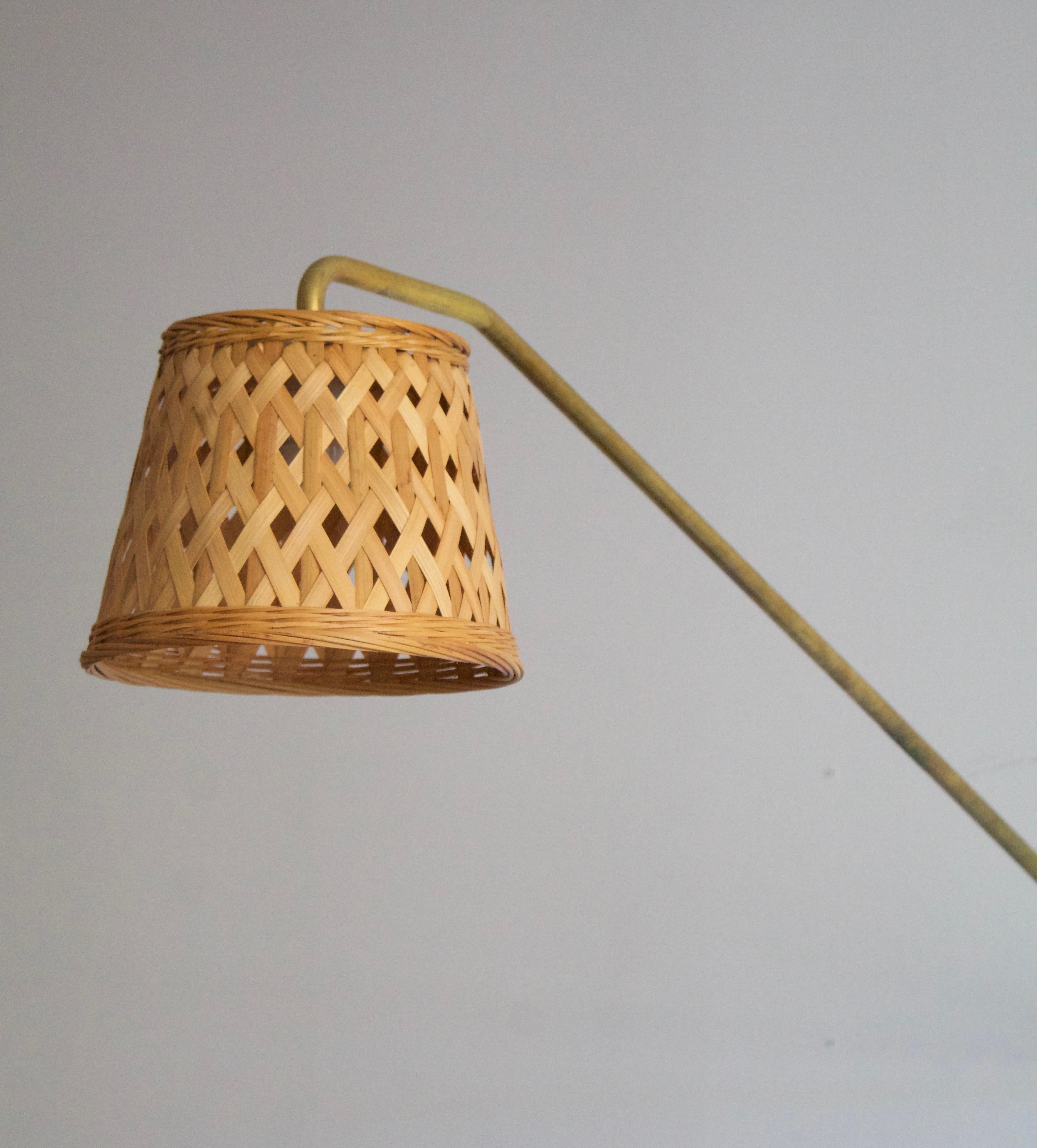 Swedish Orsjö, Unique Sizaeble Wall Light, Brass, Lacquered Metal Rattan, Sweden, 1980s