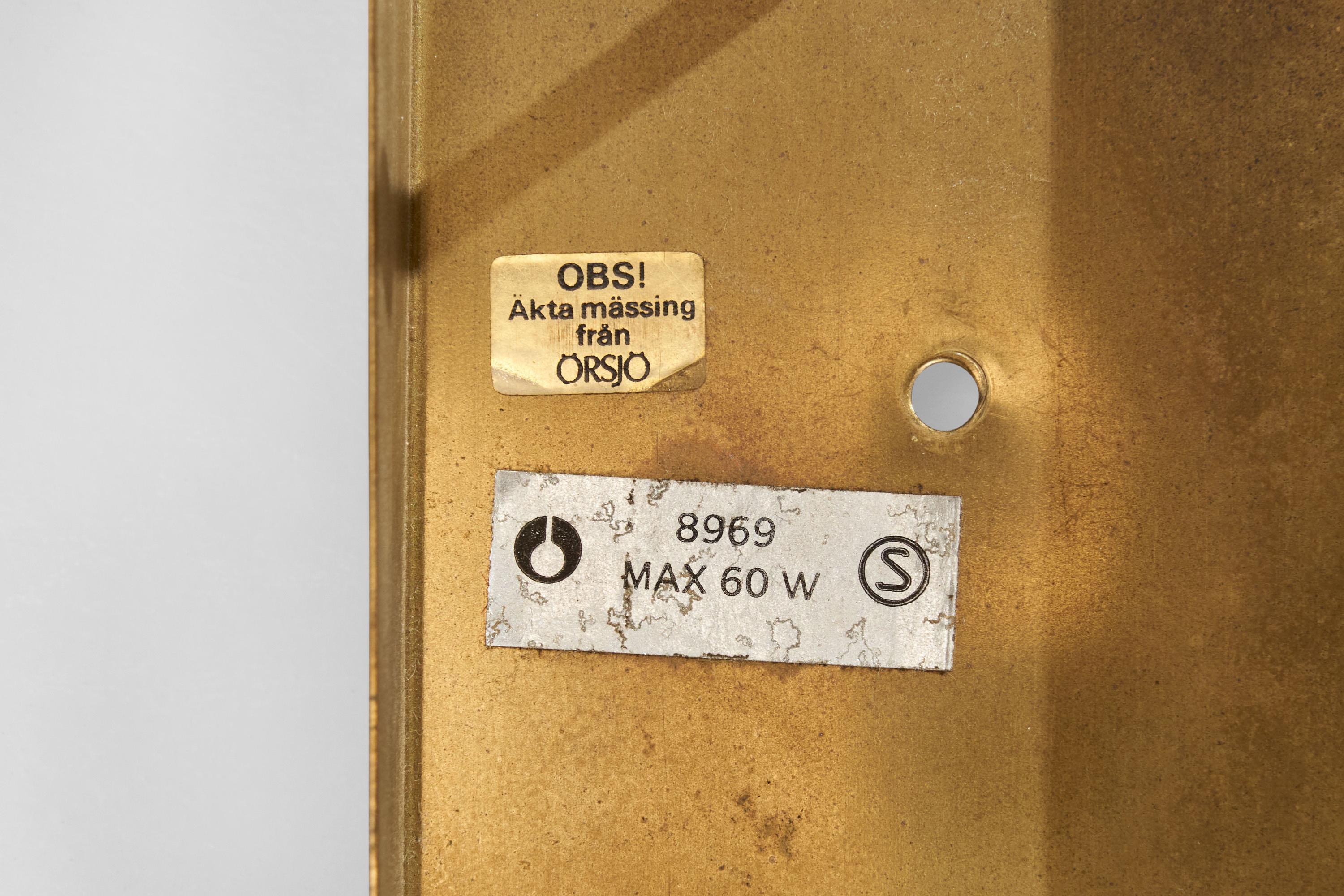 Örsjö, Wall Light, Brass, Glass, Sweden, 1970s For Sale 3