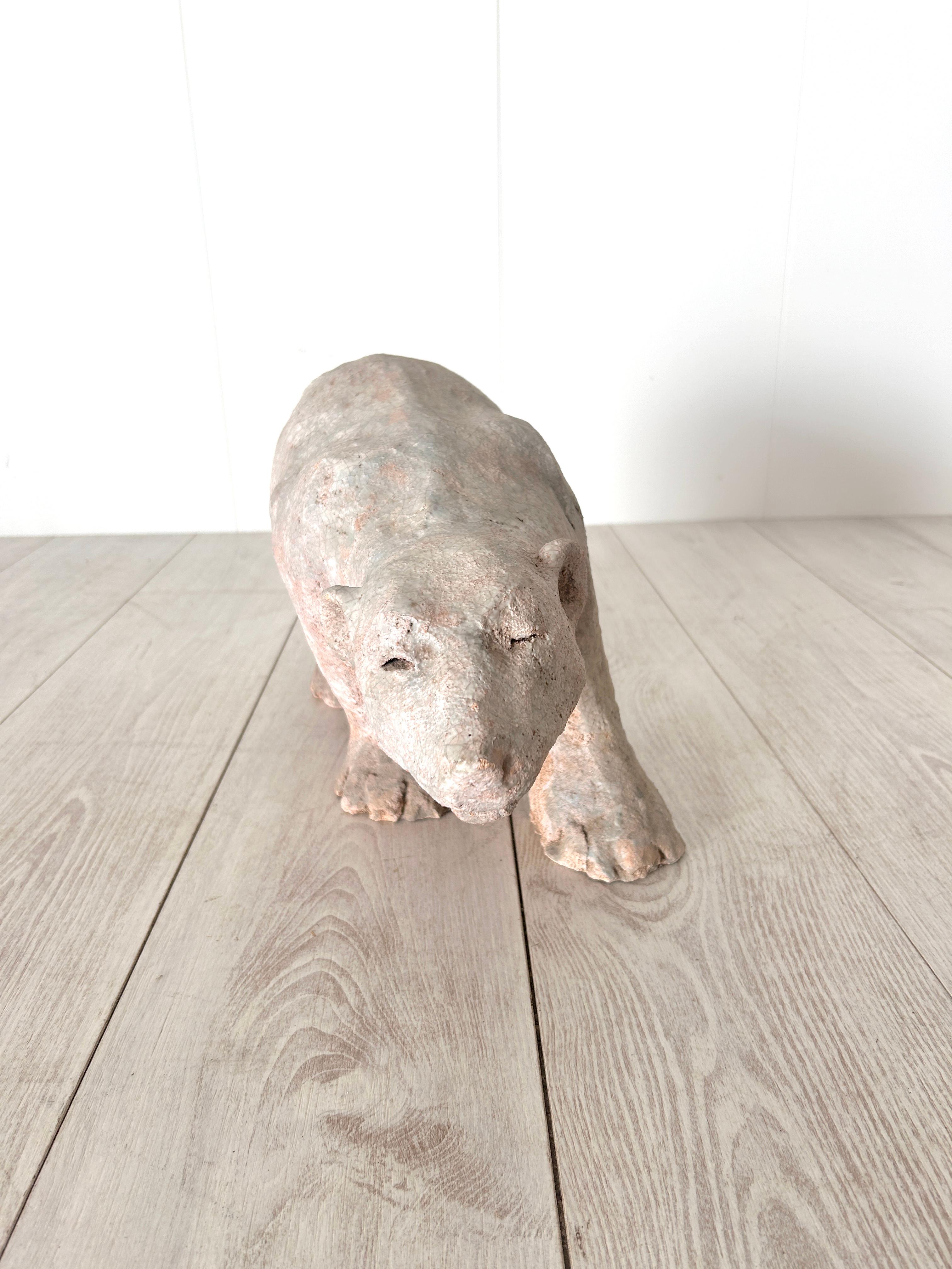 Enameled Orso Polare, scultura in ceramica smaltata, anni '70 For Sale