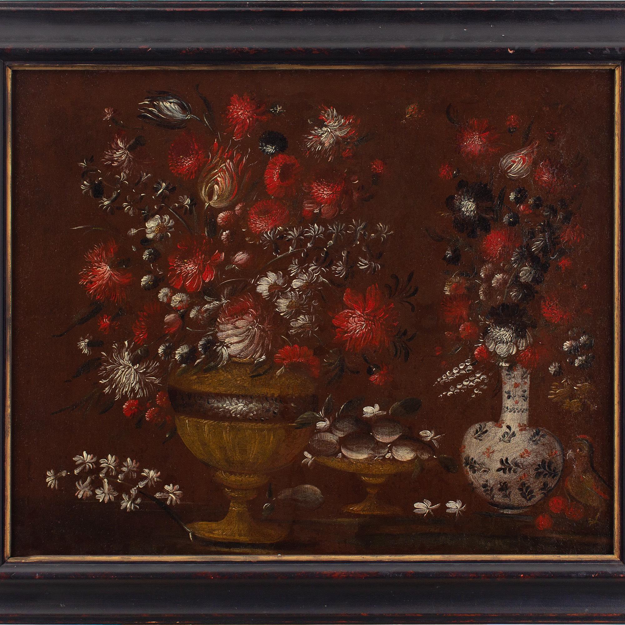 Nature morte avec fleurs, école italienne du 17e siècle, peinture à l'huile - École italienne Painting par Orsola Maddalena Caccia