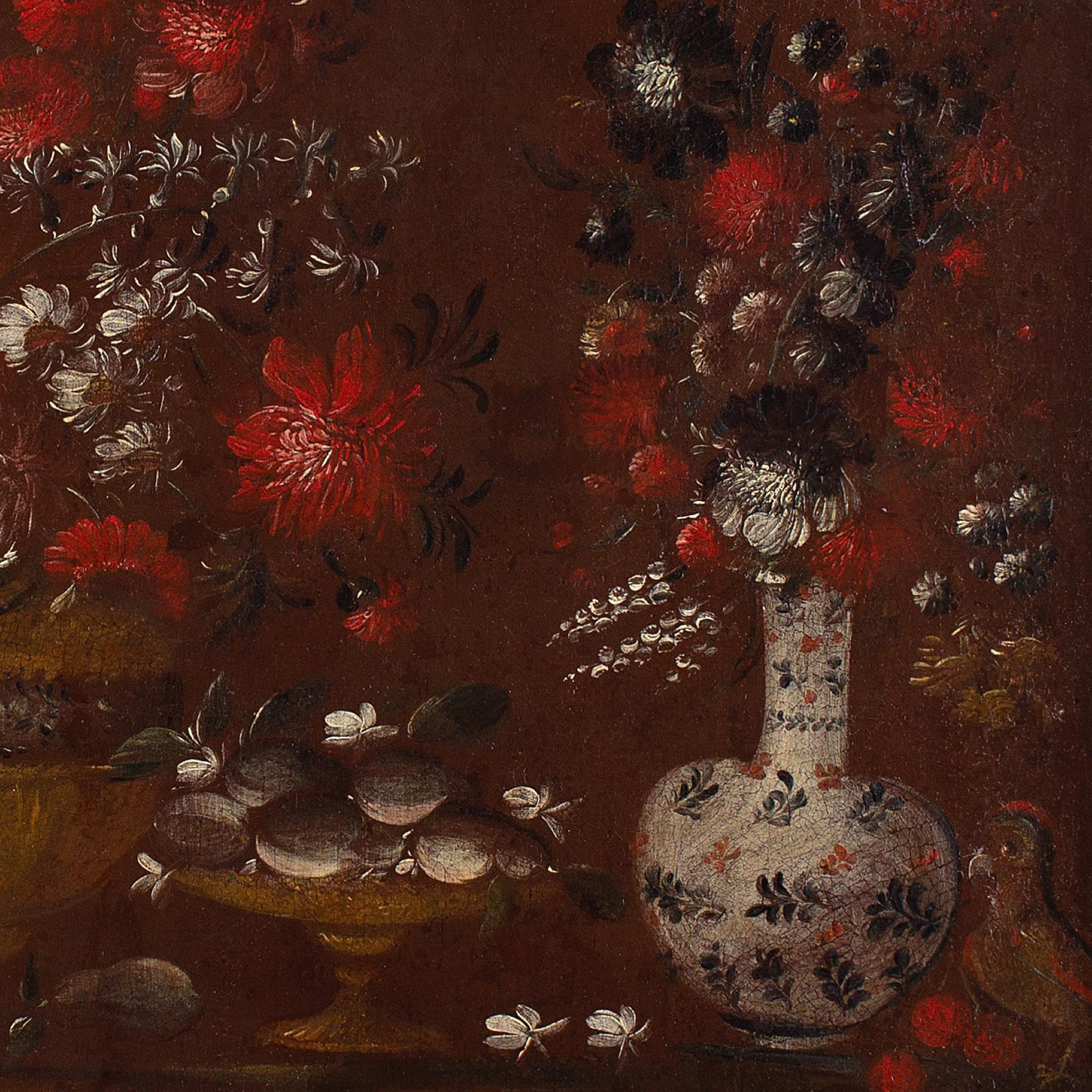 Stillleben der italienischen Schule des 17. Jahrhunderts mit Blumen, Ölgemälde im Angebot 3