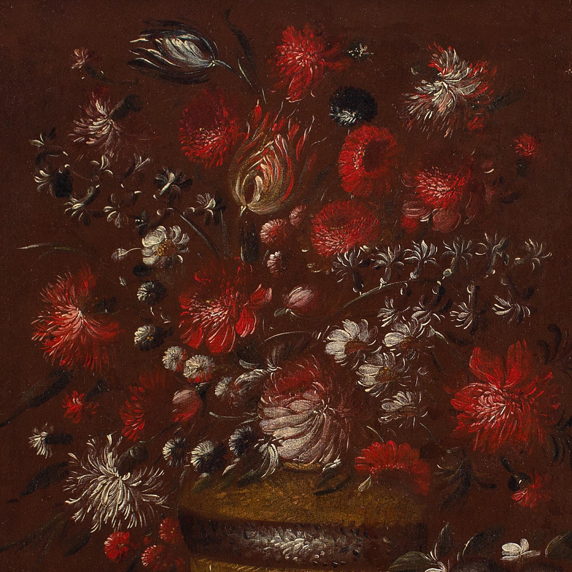 Nature morte avec fleurs, école italienne du 17e siècle, peinture à l'huile en vente 4