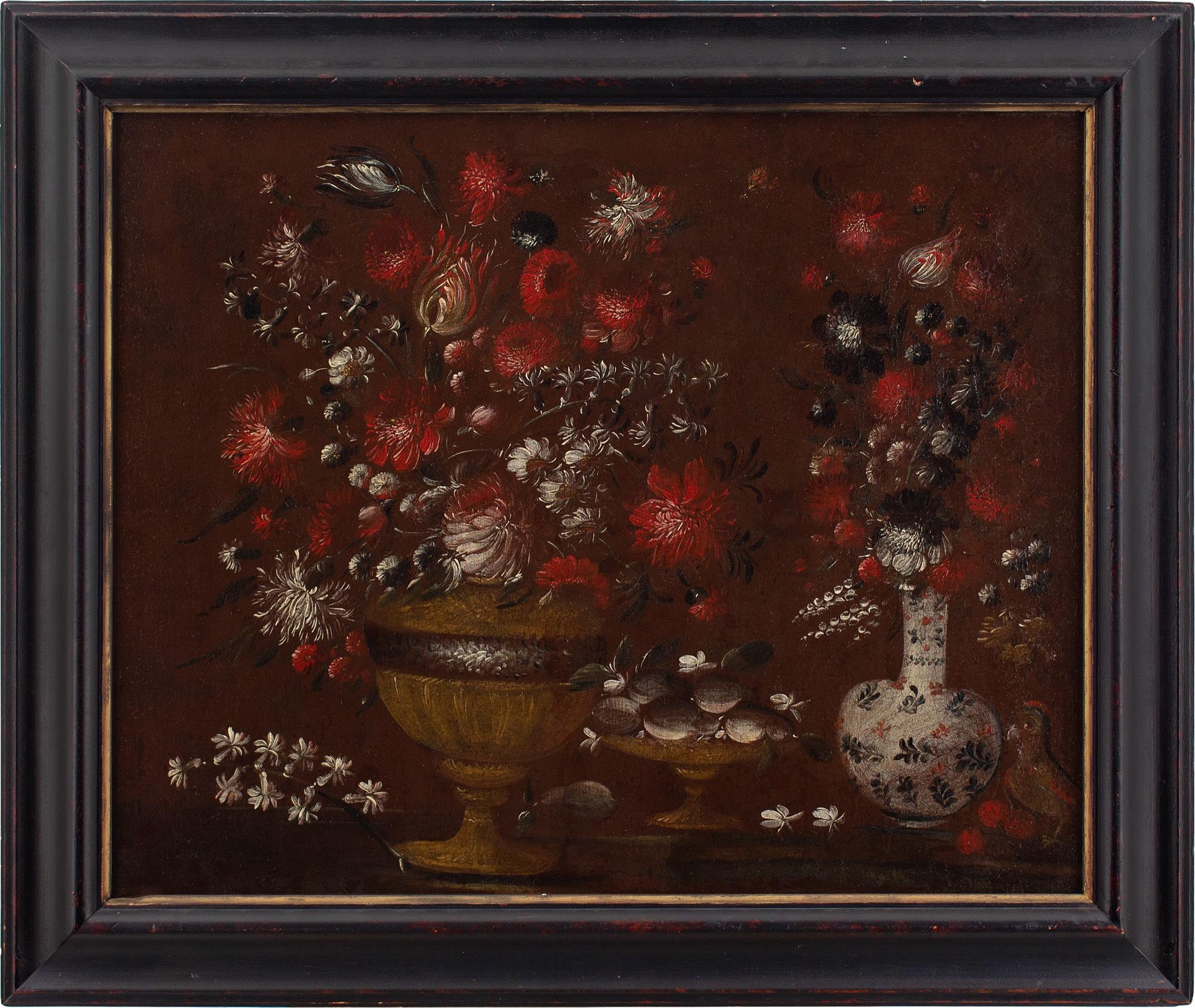 Nature morte avec fleurs, école italienne du 17e siècle, peinture à l'huile